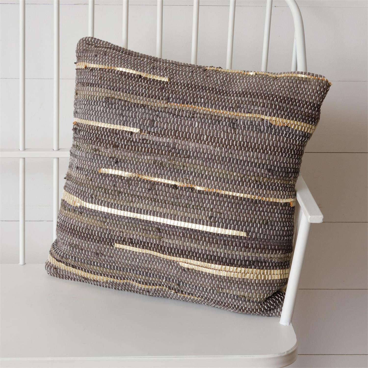 Chindi Pillow - Dark Grey And Gold