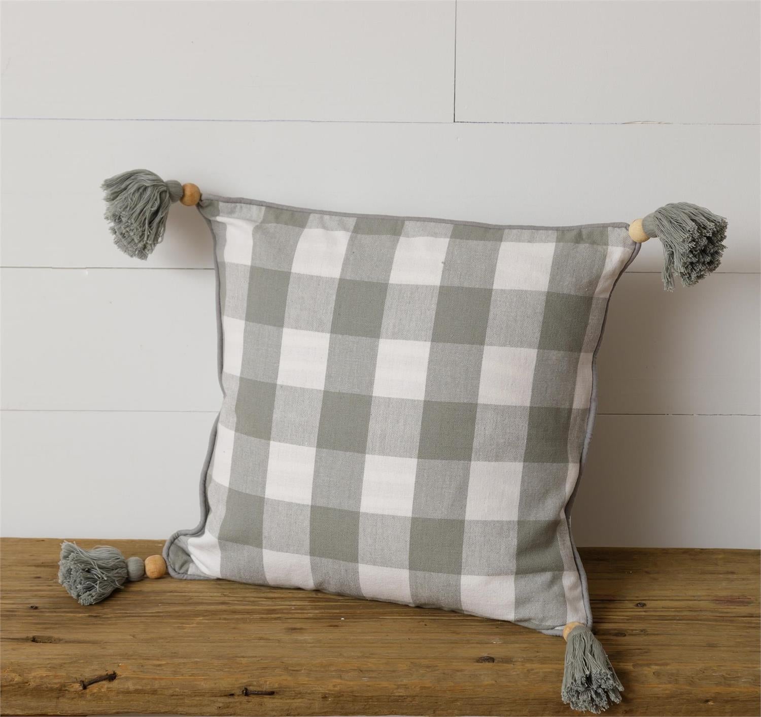Pillow - Grey Buffalo Plaid With Tassels