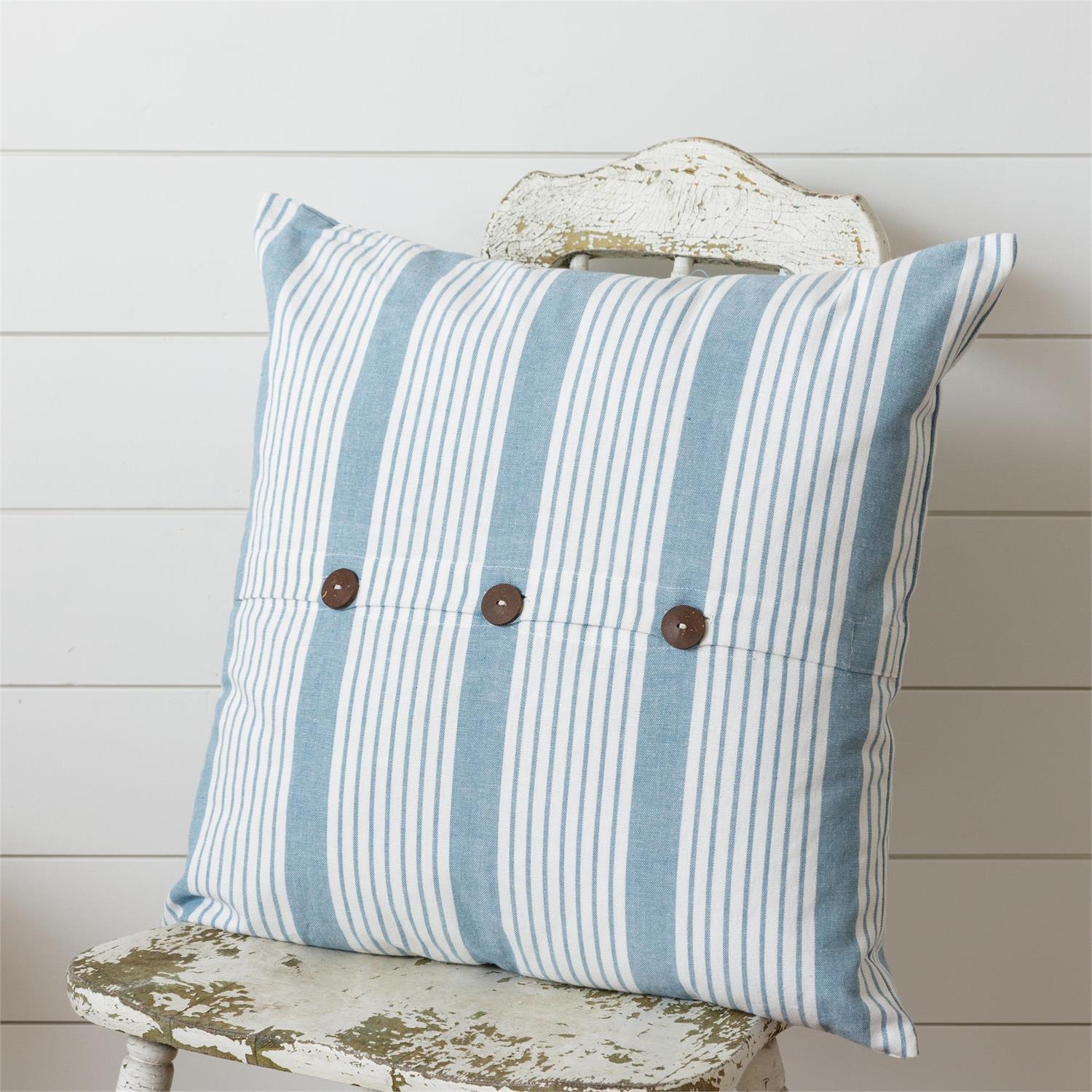 Pillow - Blue Grain Sack Stripe With Button Closure