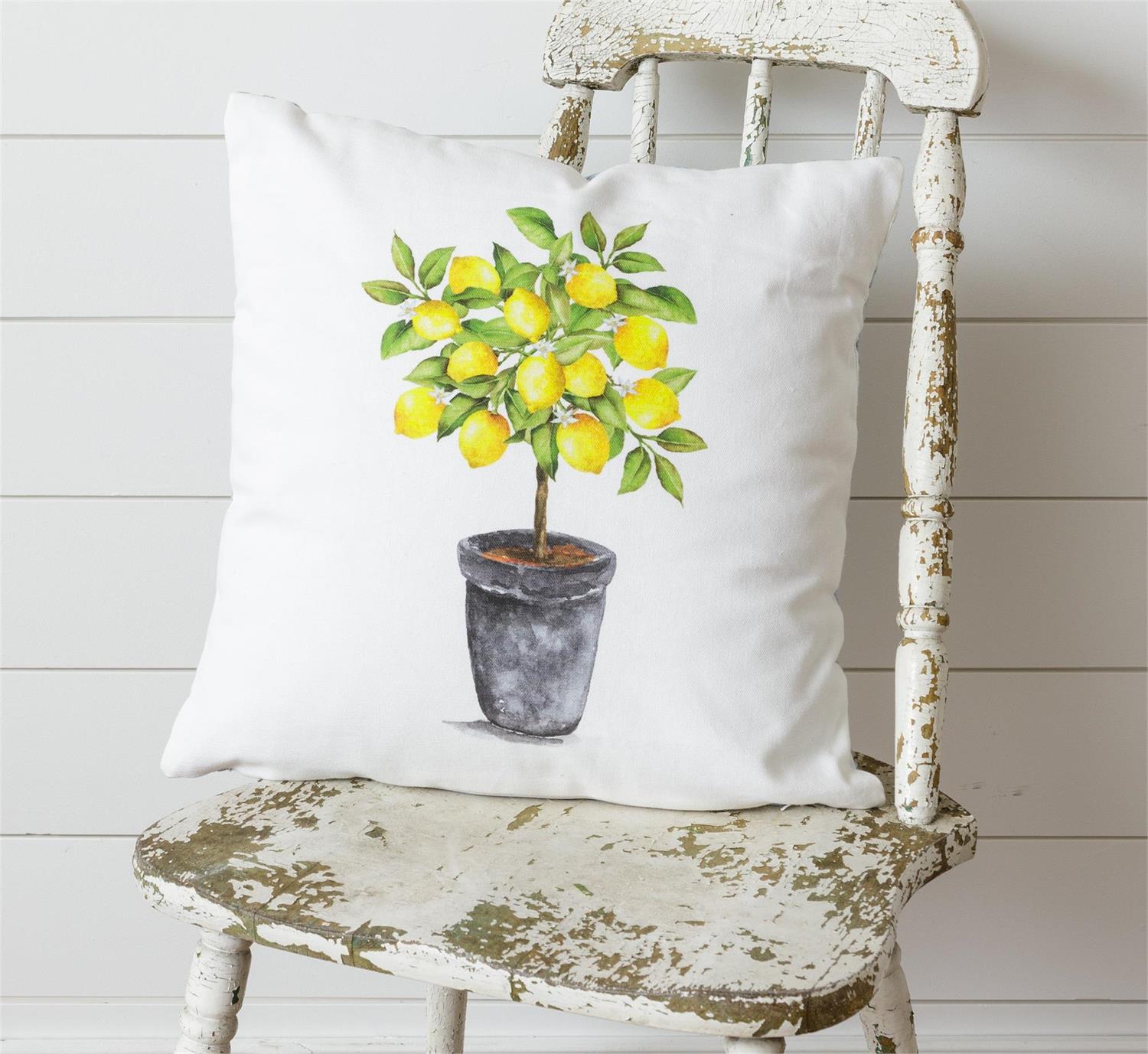 Reversible Pillow - Lemon Topiary Blue Seersucker