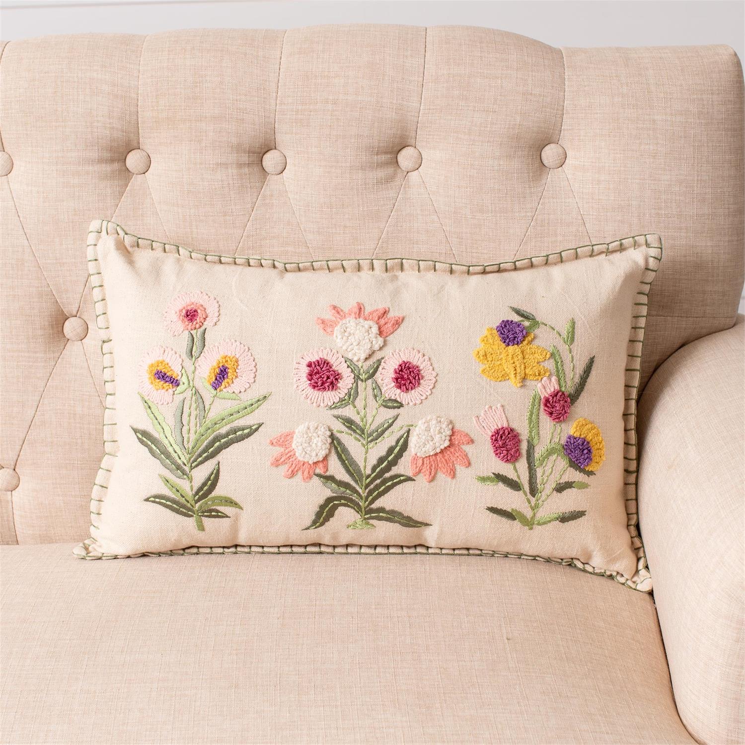 Provence Floral Embroidered Pillow