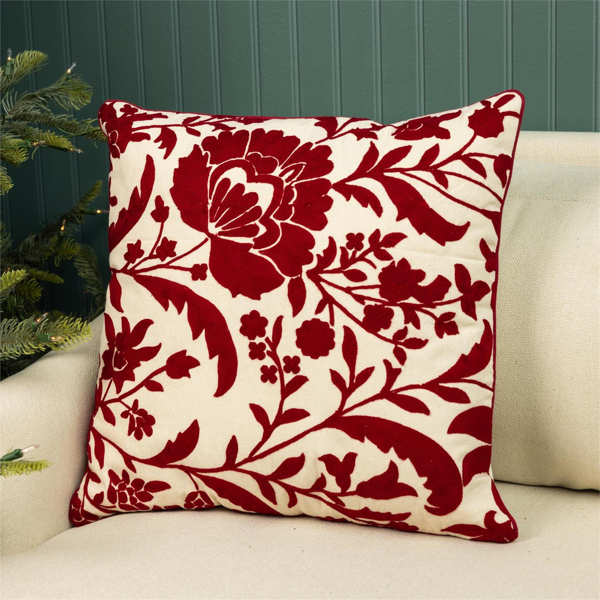 Pillow - Crewelwork Red Floral