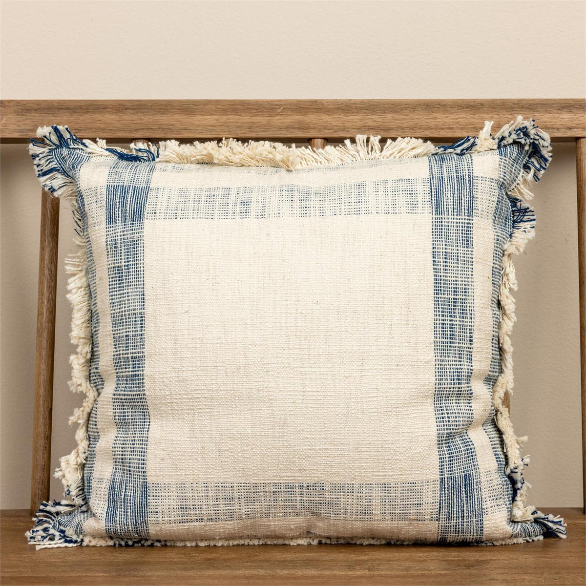 Cream & Blue Windowpane Pillow