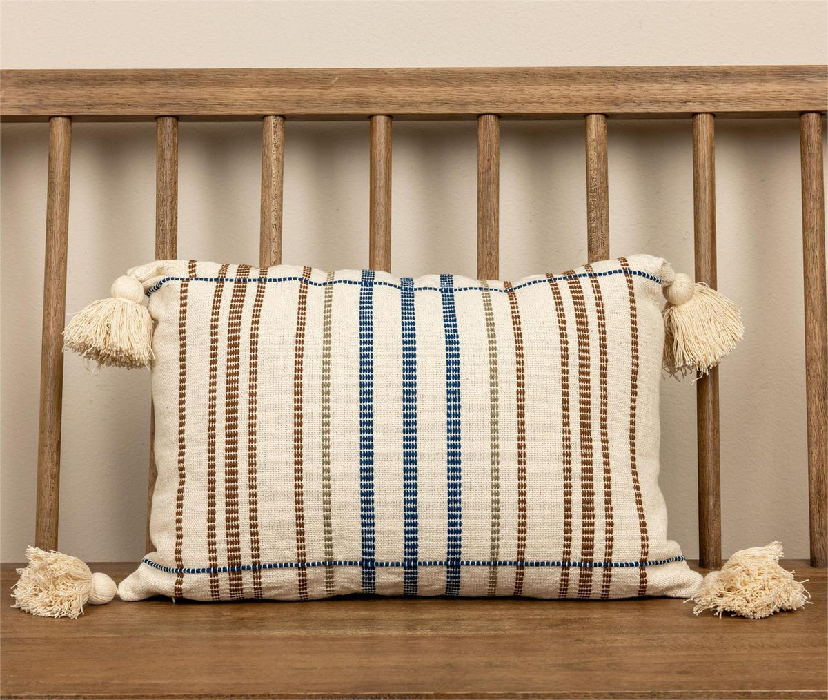 Blue Striped Pillow w/ Tassels