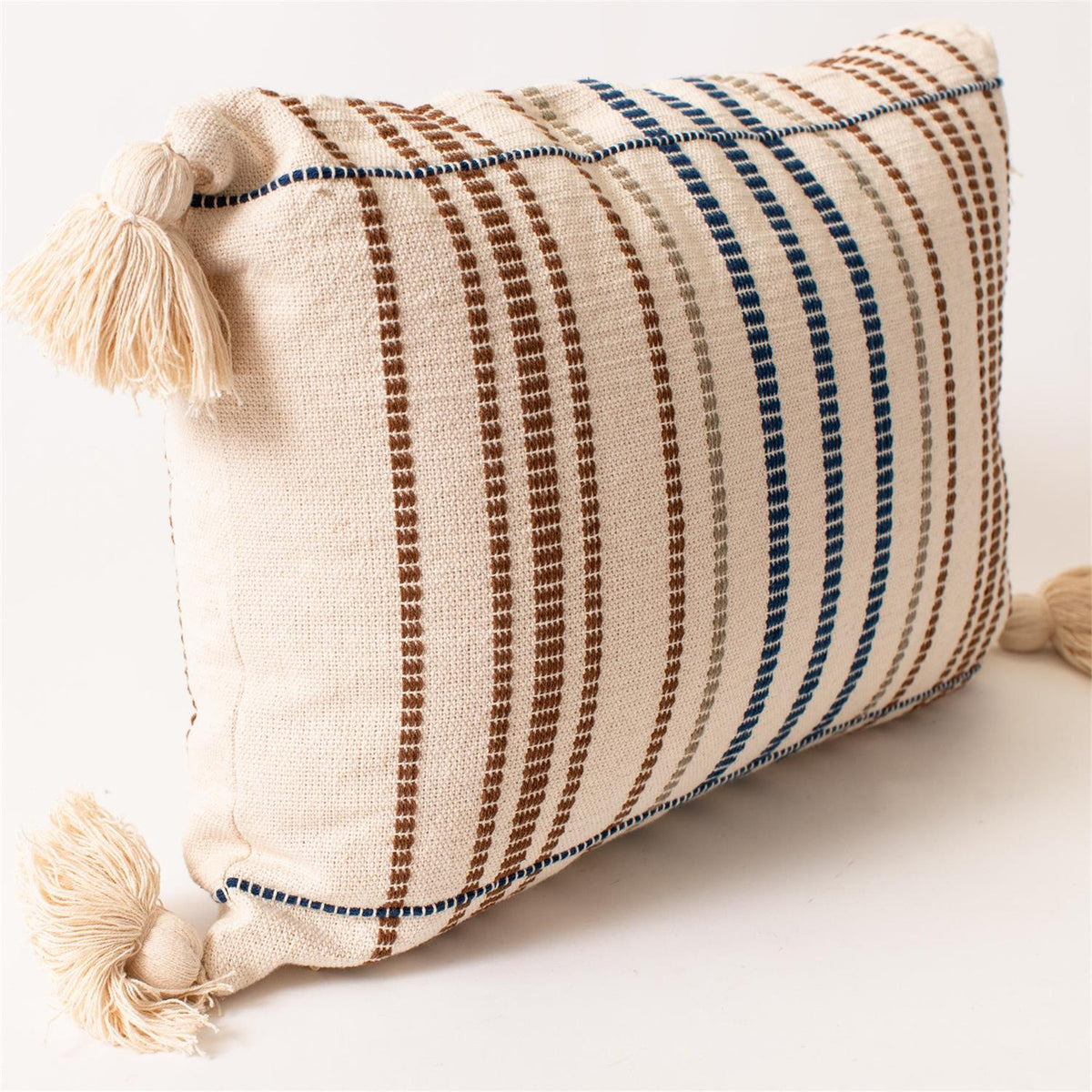 Blue Striped Pillow w/ Tassels