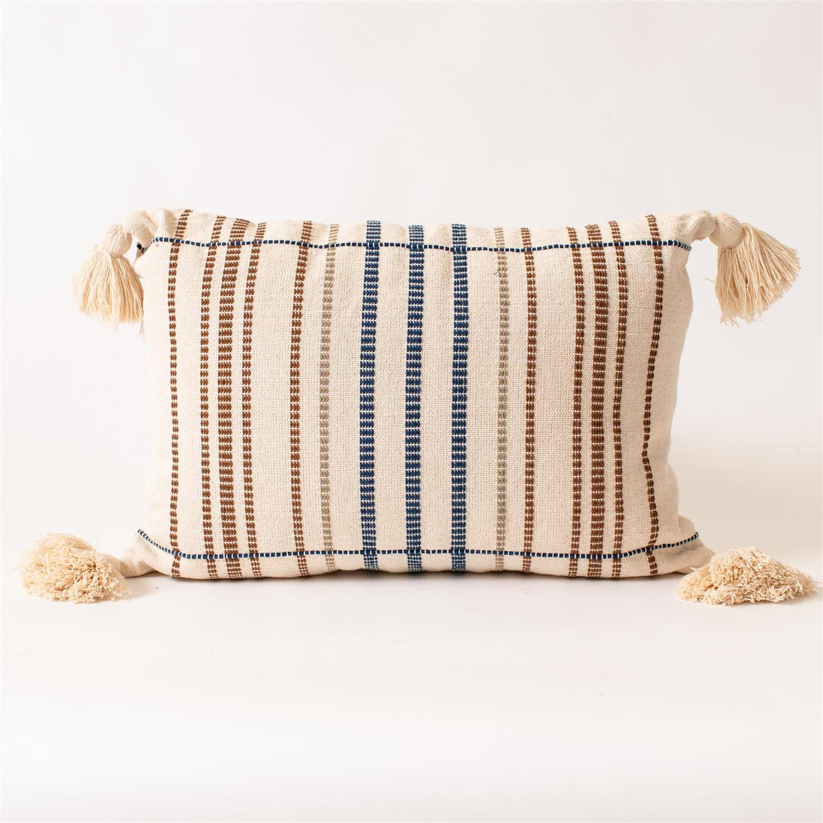 Blue Striped Pillow w/ Tassels
