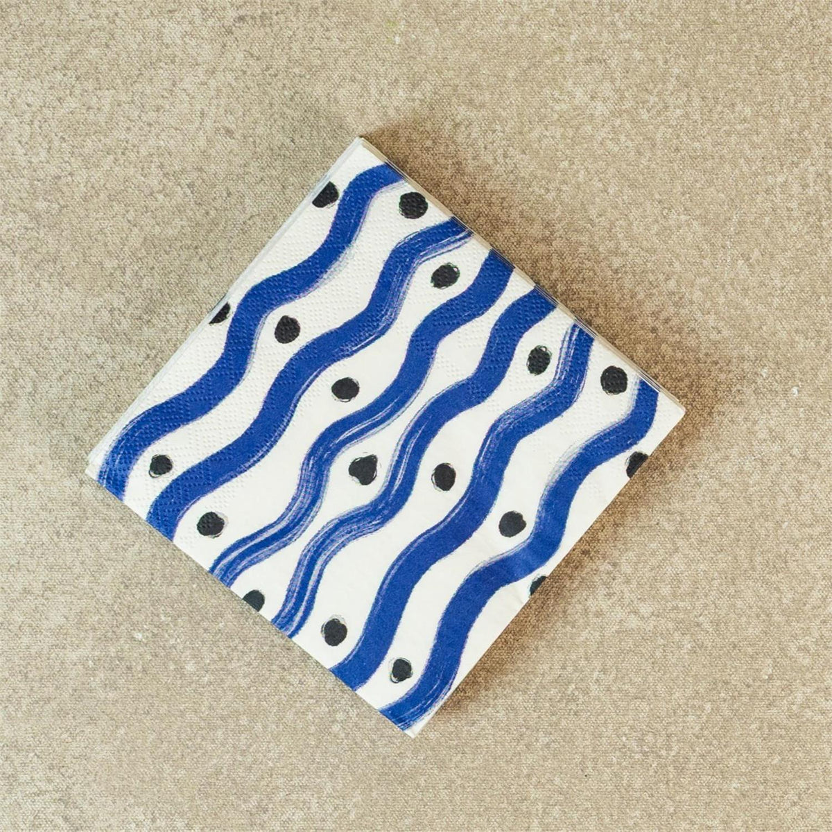 Paper Beverage Napkins - Wavy Blue Stripe Dot - 20 Ct