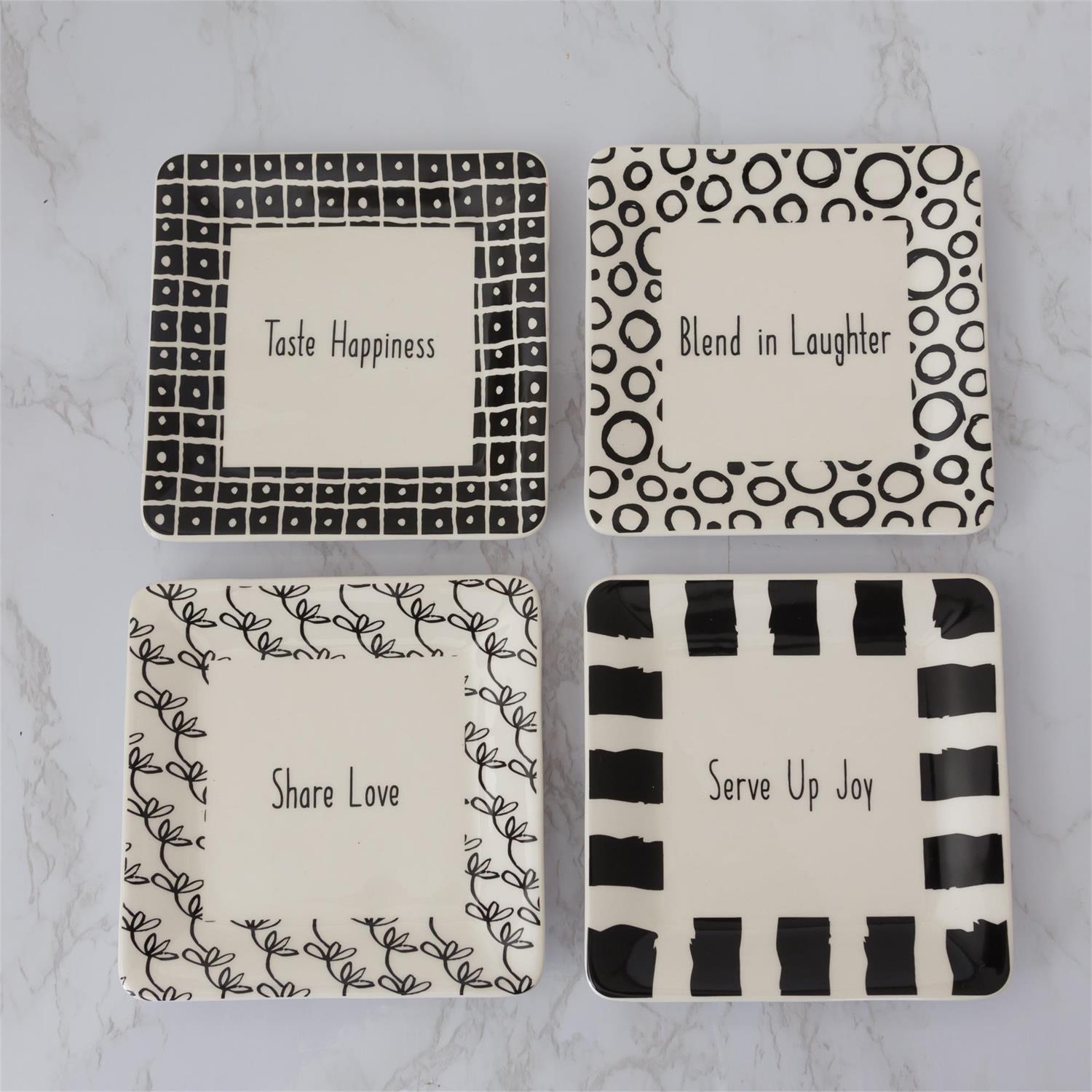 Appetizer Plates - Words, Black and White