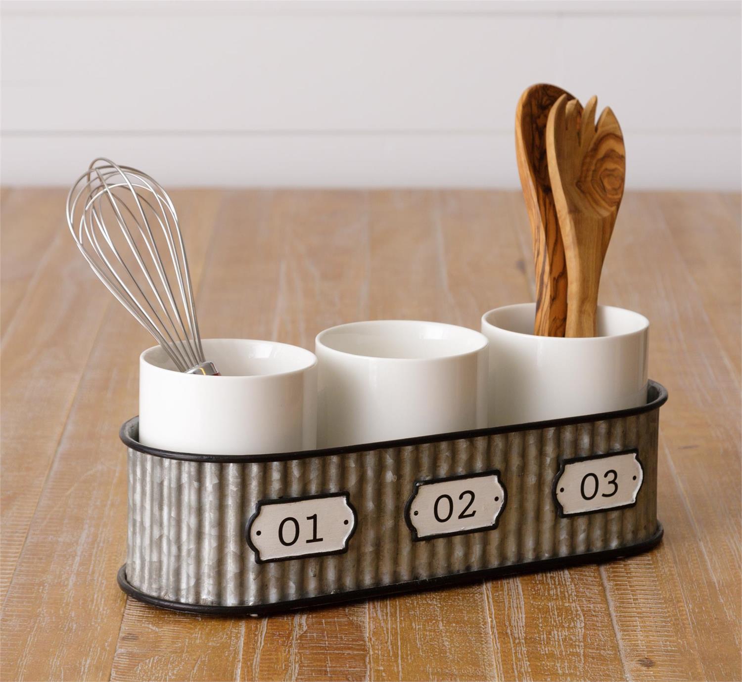 Utensil Holder With Galvanized Tray
