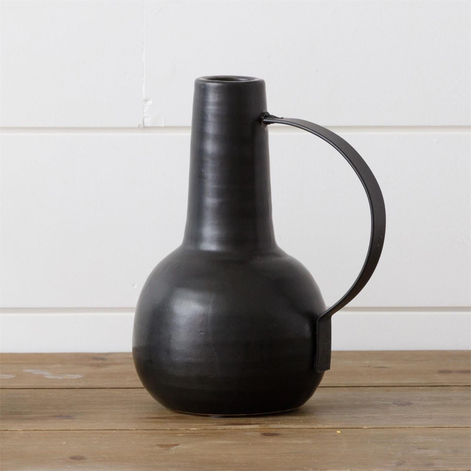 Ceramic Vase w/ Metal Handle