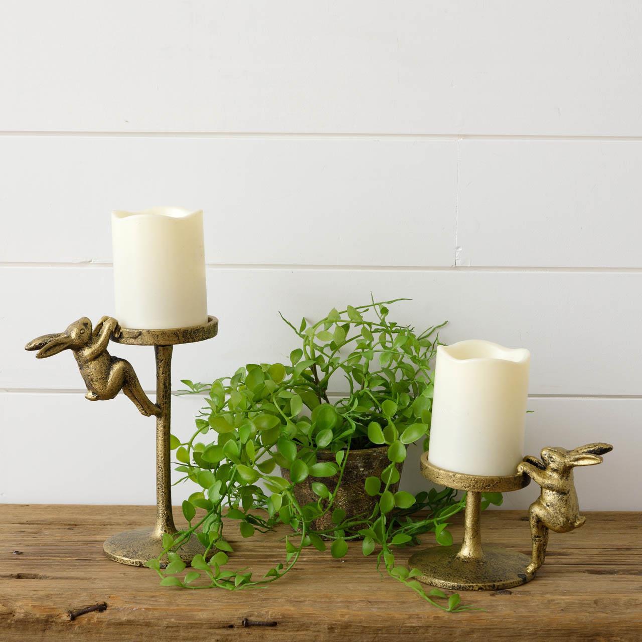 Antique Gold Bunny Candle Holders (S/2)