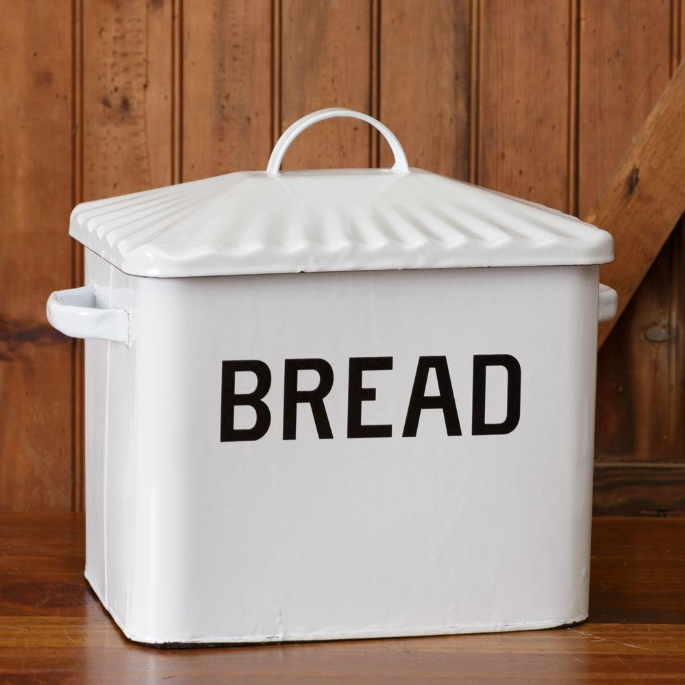 White Enamelware Metal Bread Box