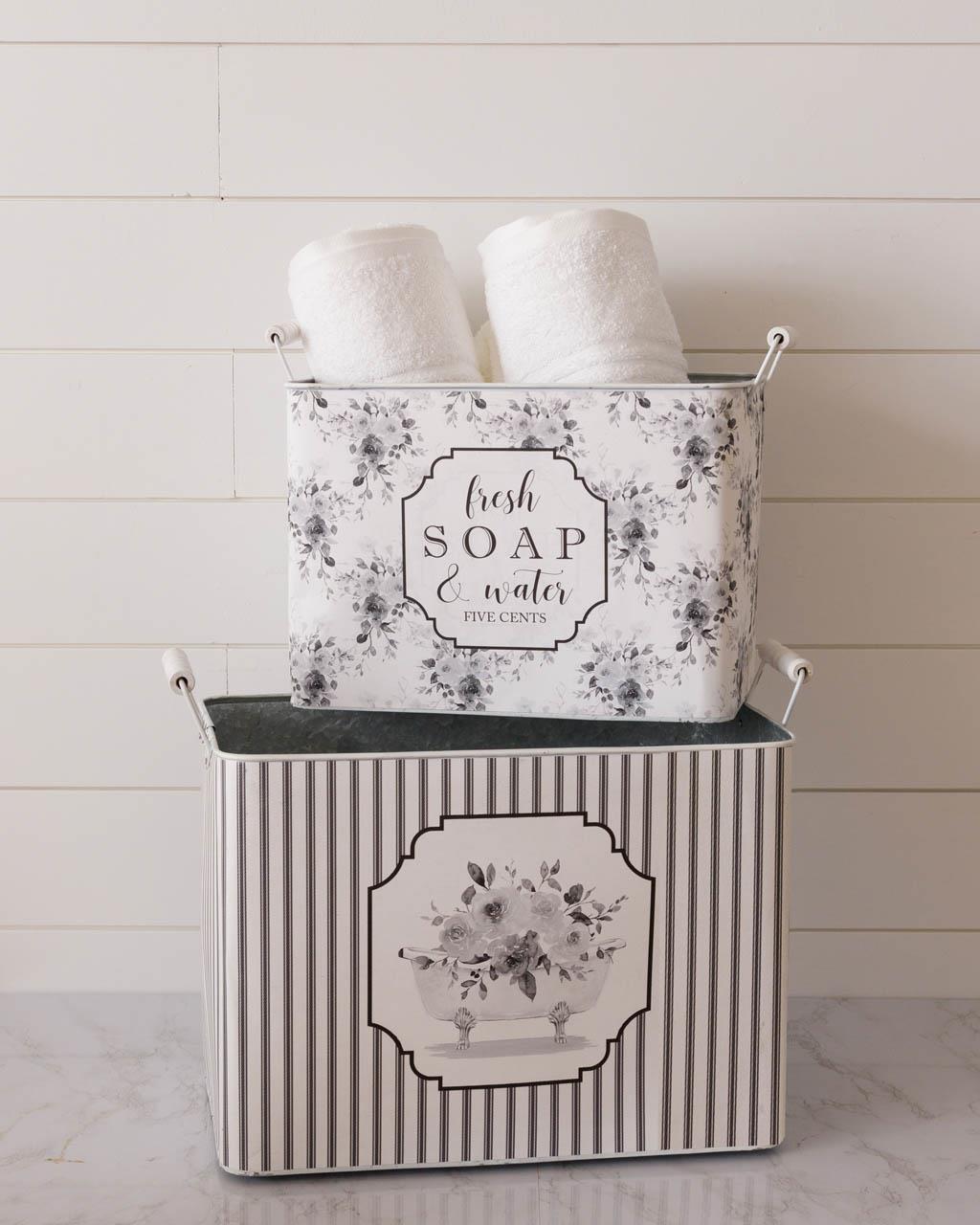 Gray Floral Bath Containers