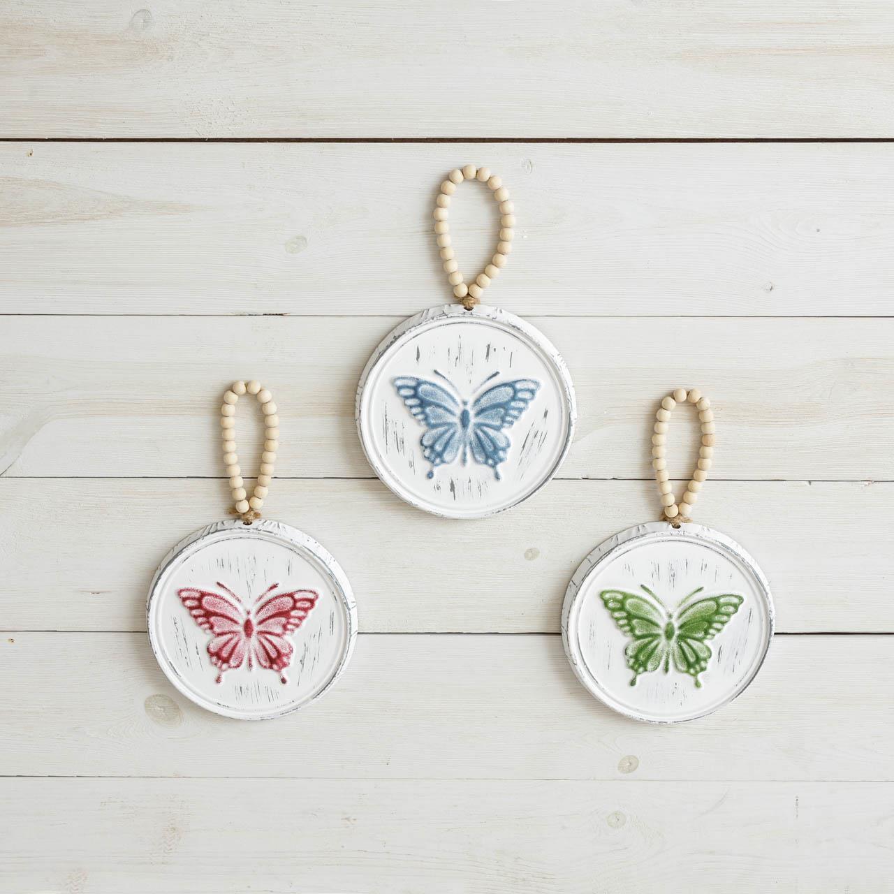 Embossed Metal Butterflies with Bead Hanger