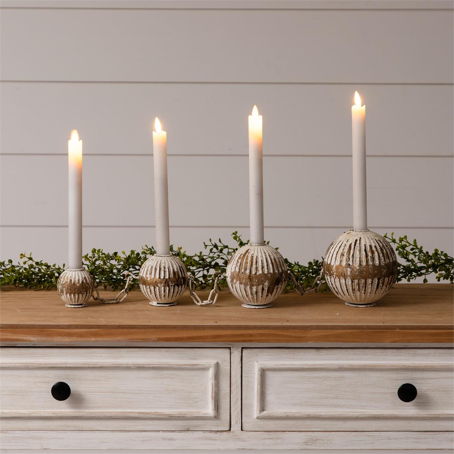 Distressed Ball And Chain Candle Holder