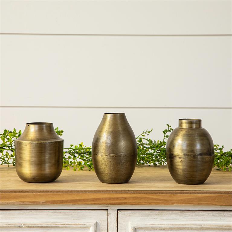 Antiqued Brass Vases (S/3)