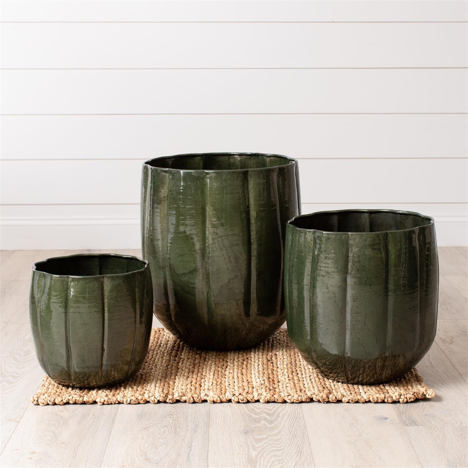 Green Enamel Planters (S/3)