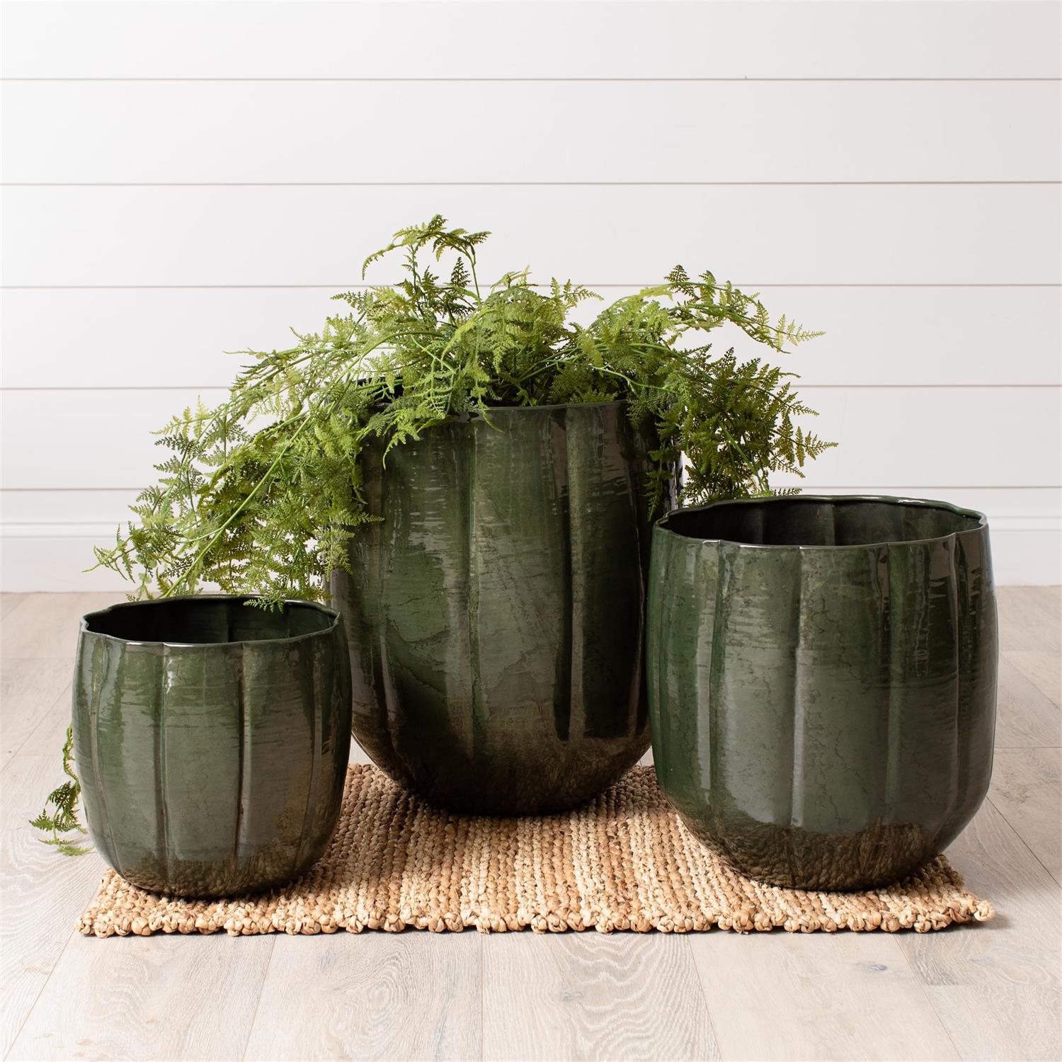 Green Enamel Planters (S/3)