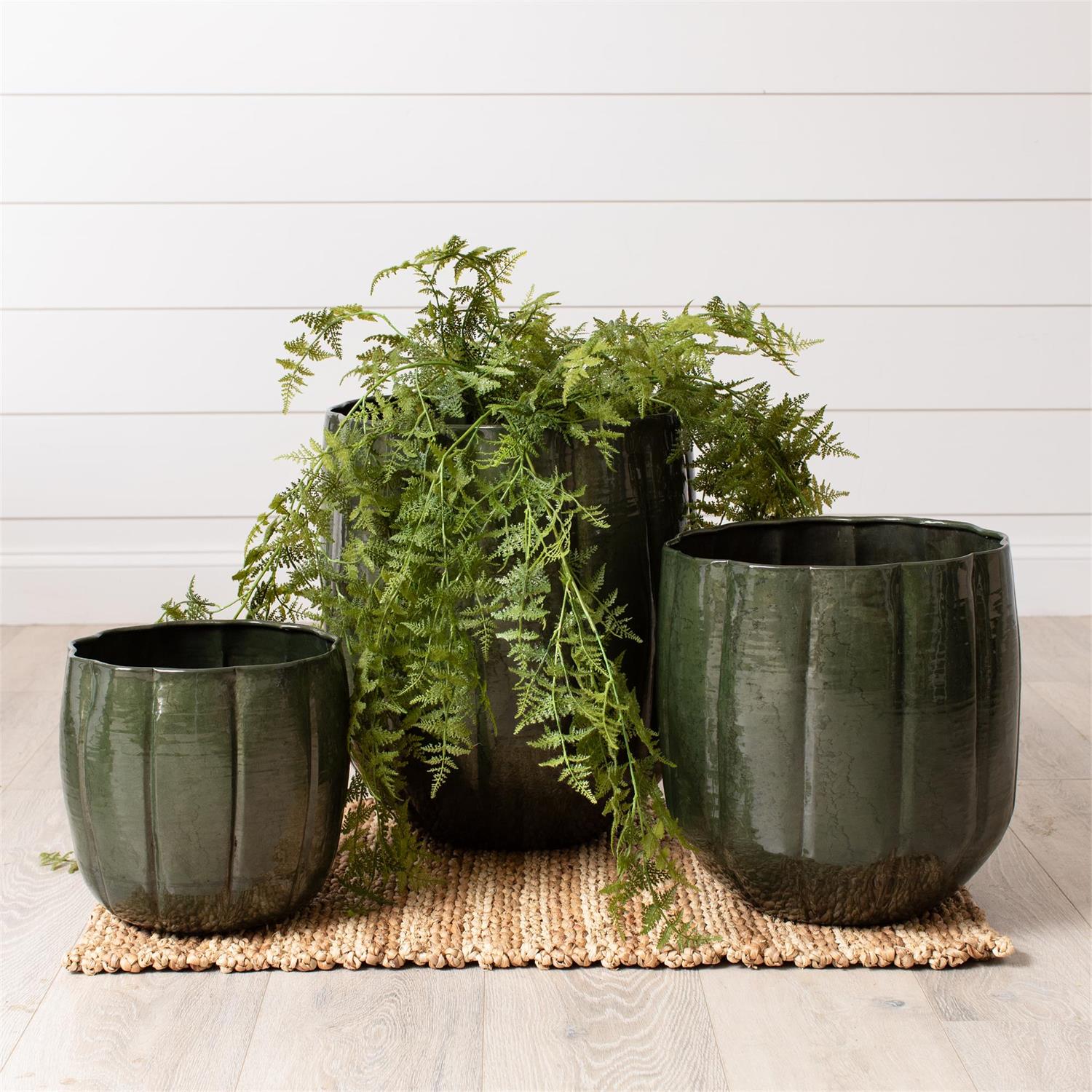 Green Enamel Planters (S/3)