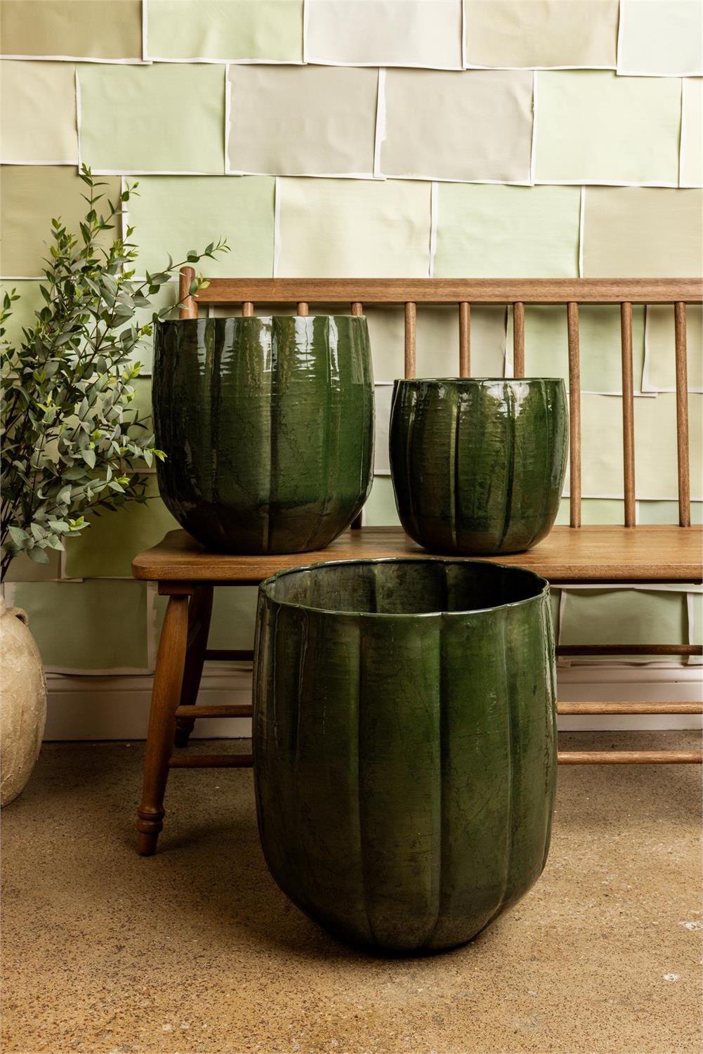 Green Enamel Planters (S/3)