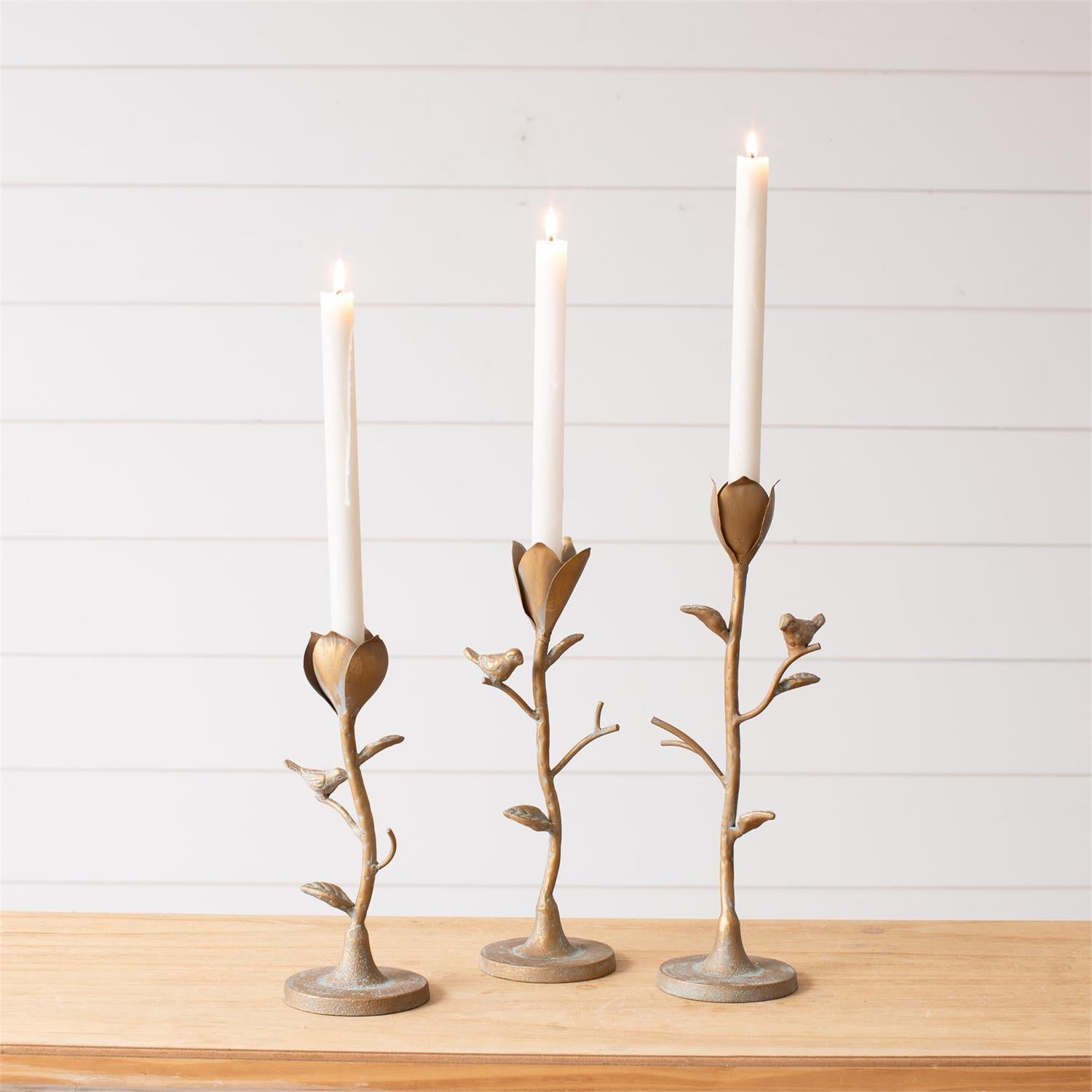 Flower Candle Holder w/ Birds (S/3)