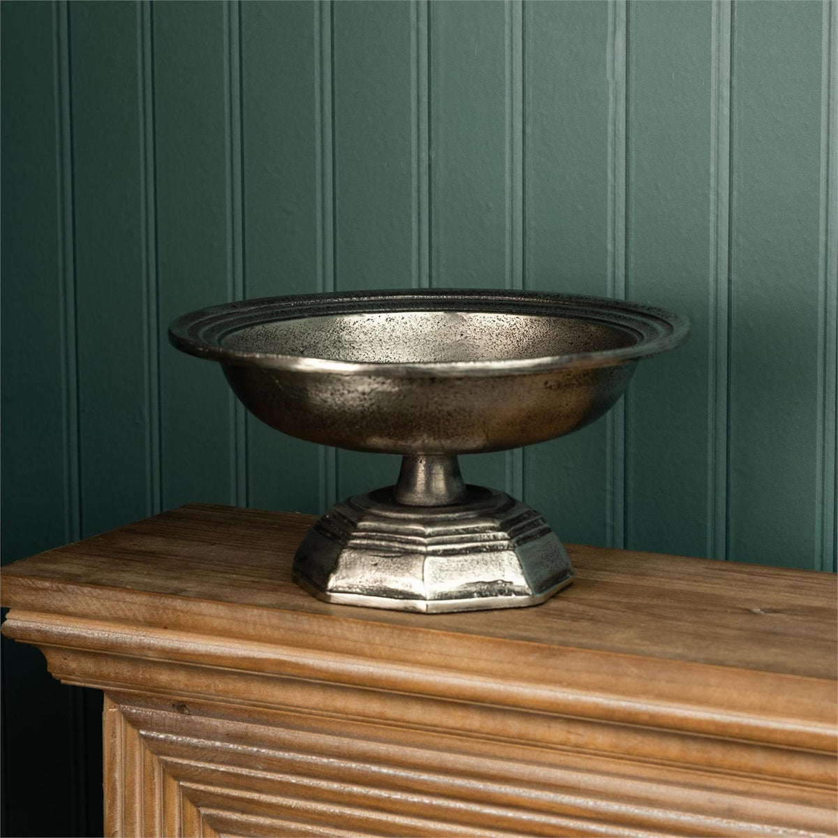Antiqued Pewter Finish Bowl on Pedestal
