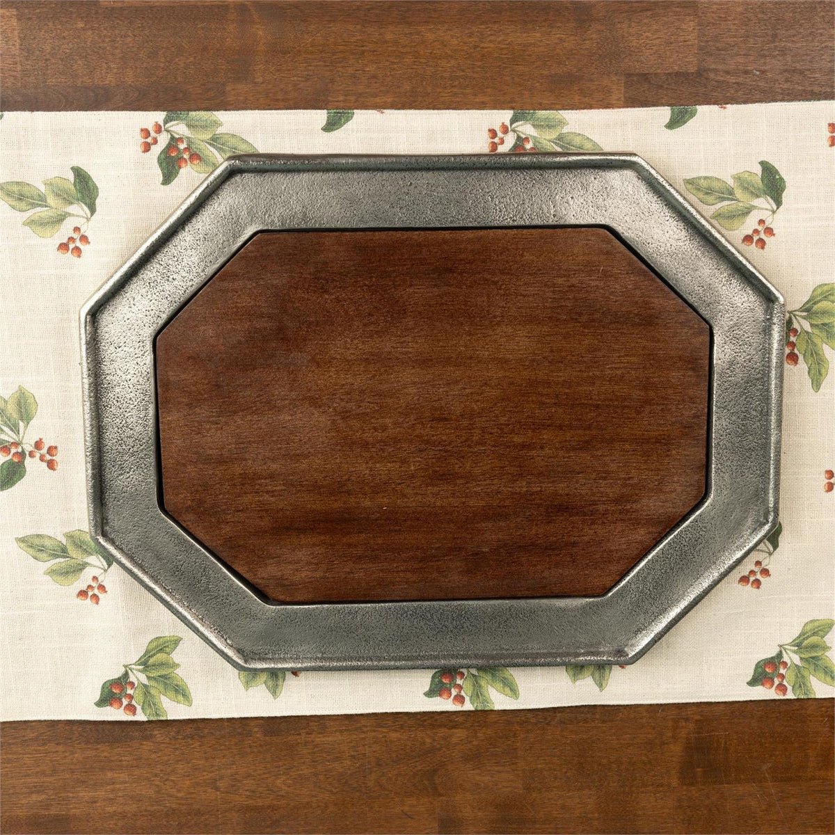 Pewter Finish Tray, Mango Wood Insert