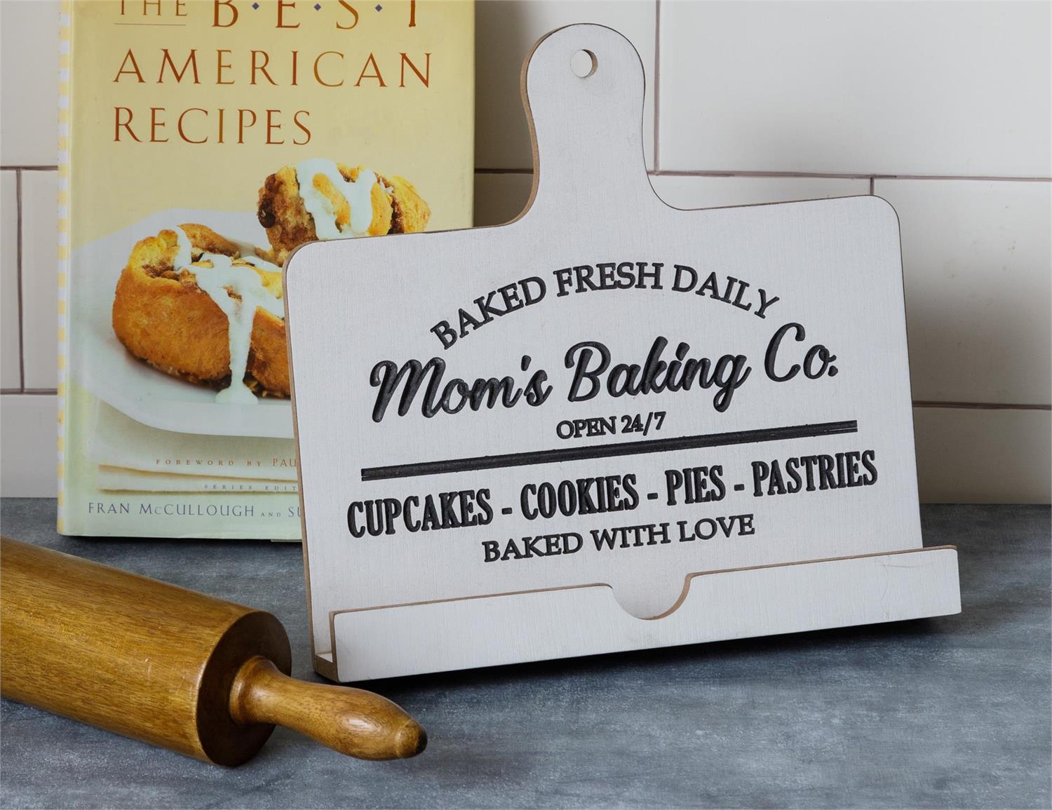 Cookbook Stand - Mom's Baking Co. Carved