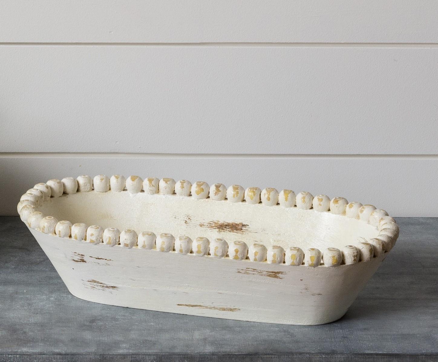 Beaded Mango Wood Oval Bowl, Sm