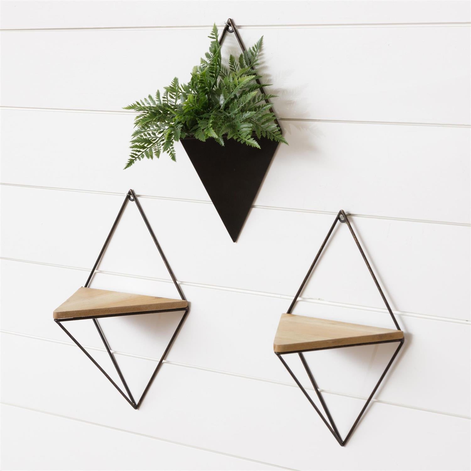 Metal Geometric Wall Shelves And Planter