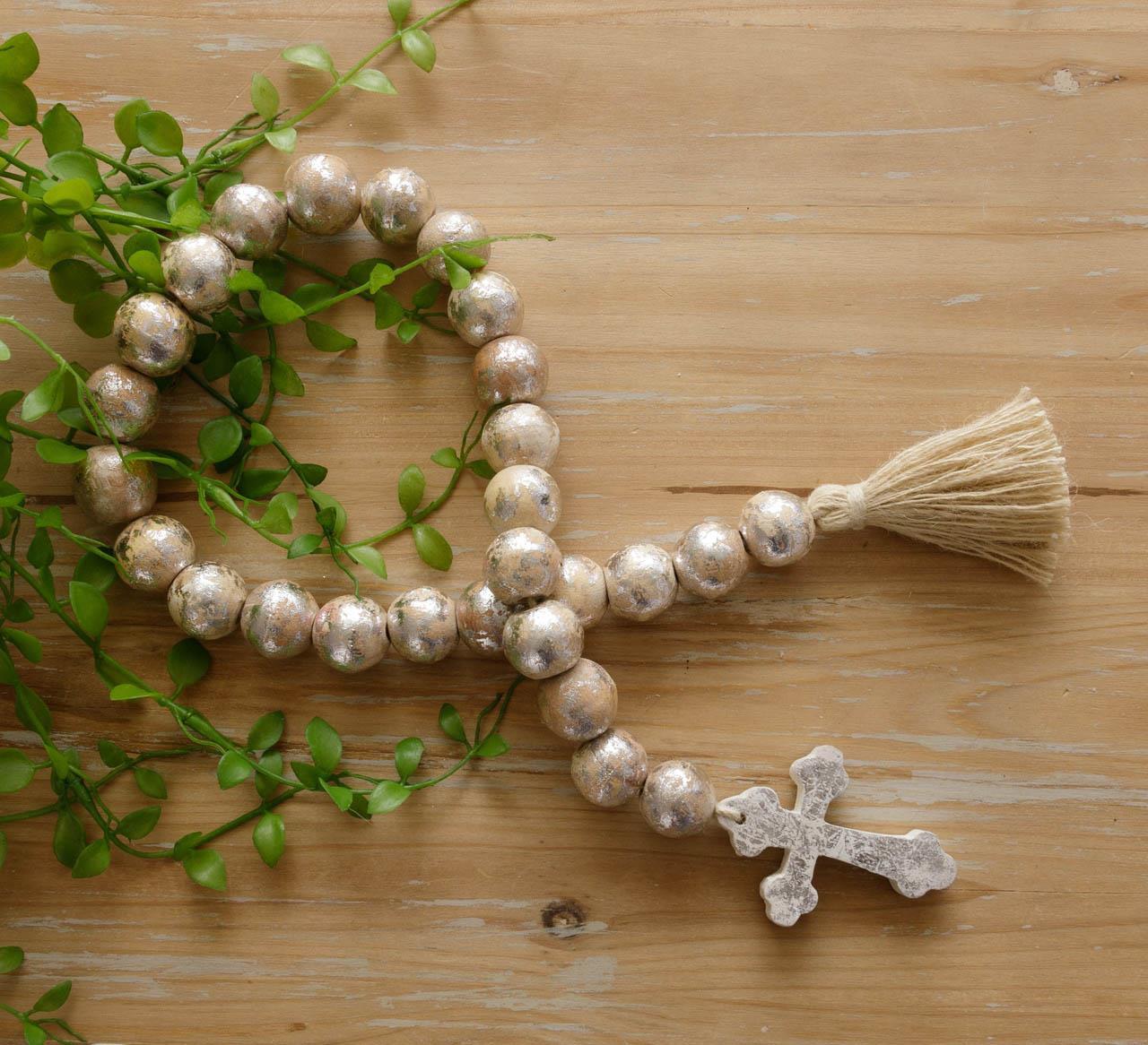 Silver Foil Farmhouse Beads With Cross