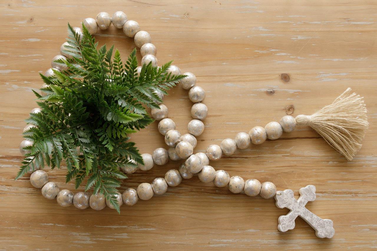 Silver Foil Farmhouse Beads With Cross