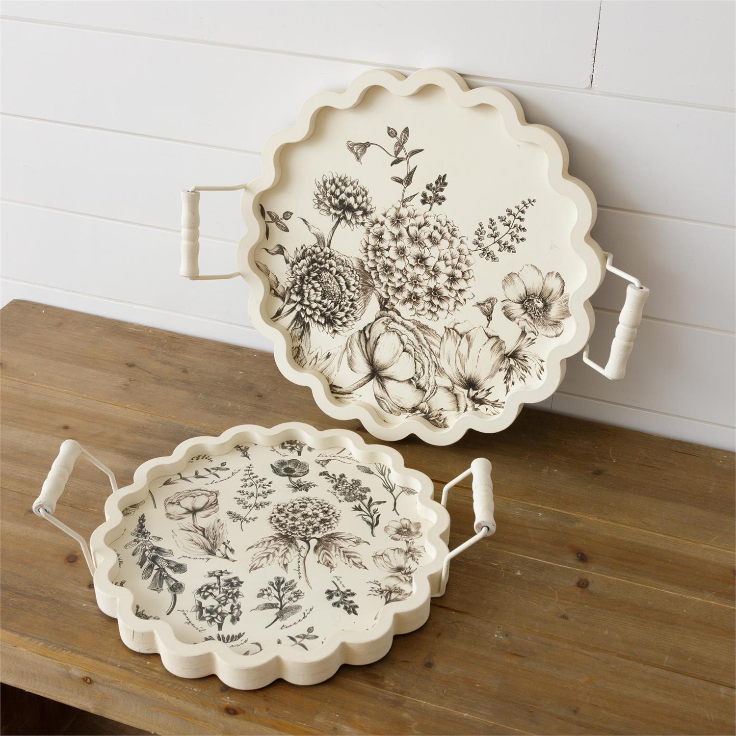 Scalloped Trays - White And Black Botanicals