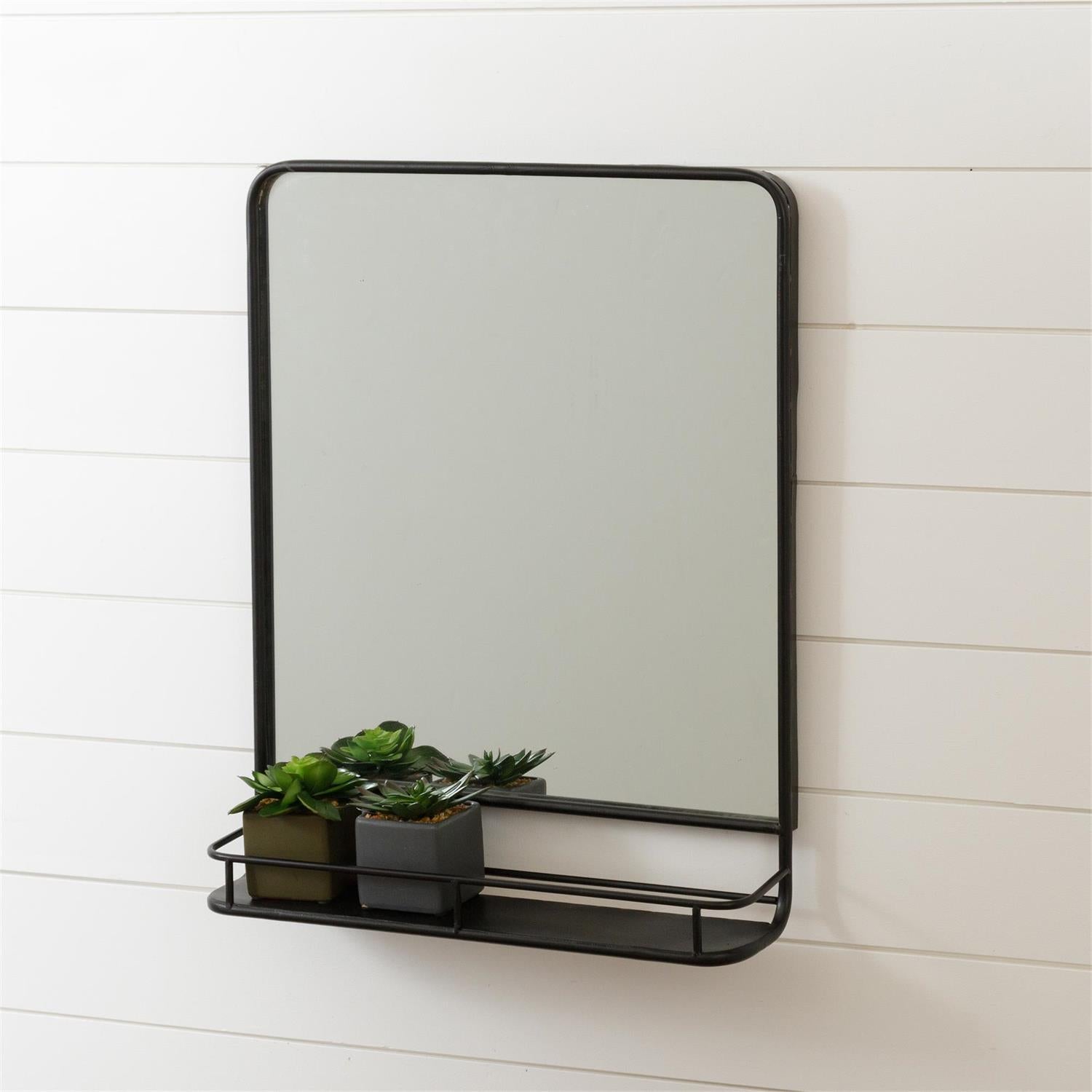Black Pharmacy Mirror with Shelf