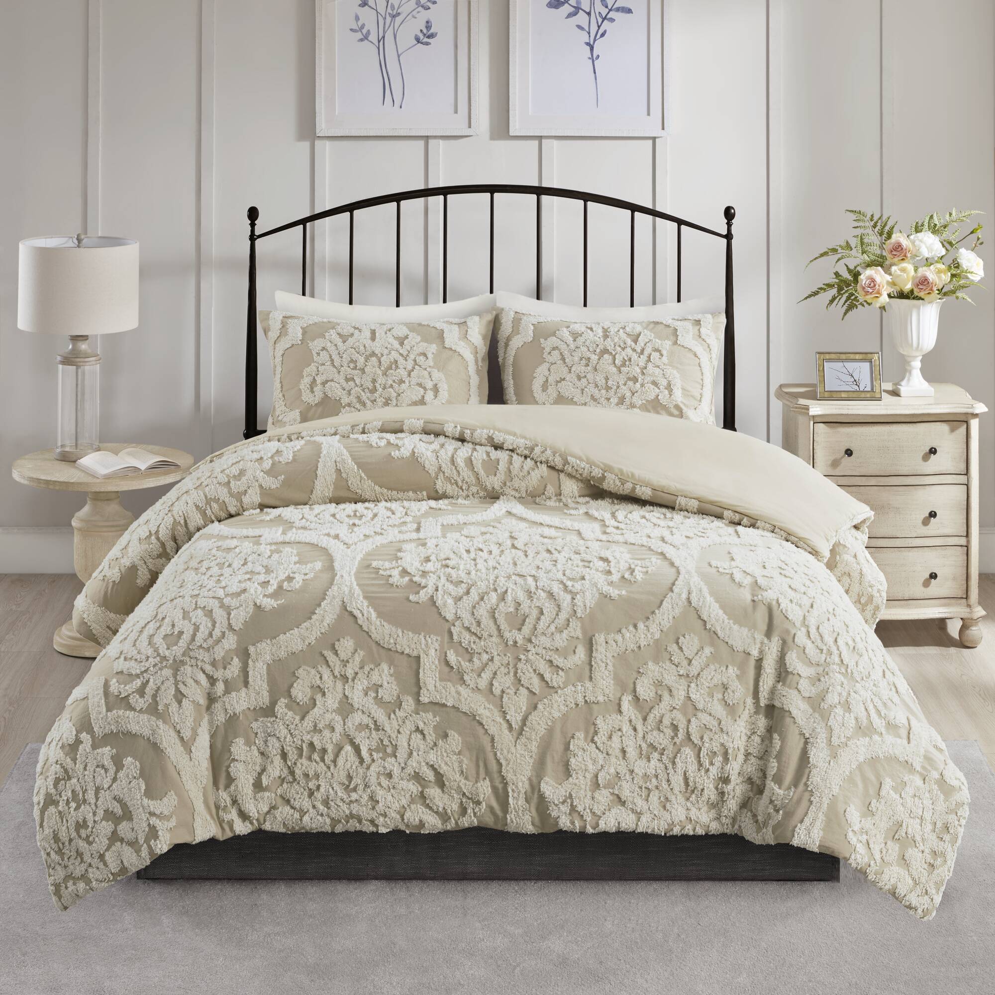 Viola 3 Piece Tufted Cotton Chenille Comforter Set