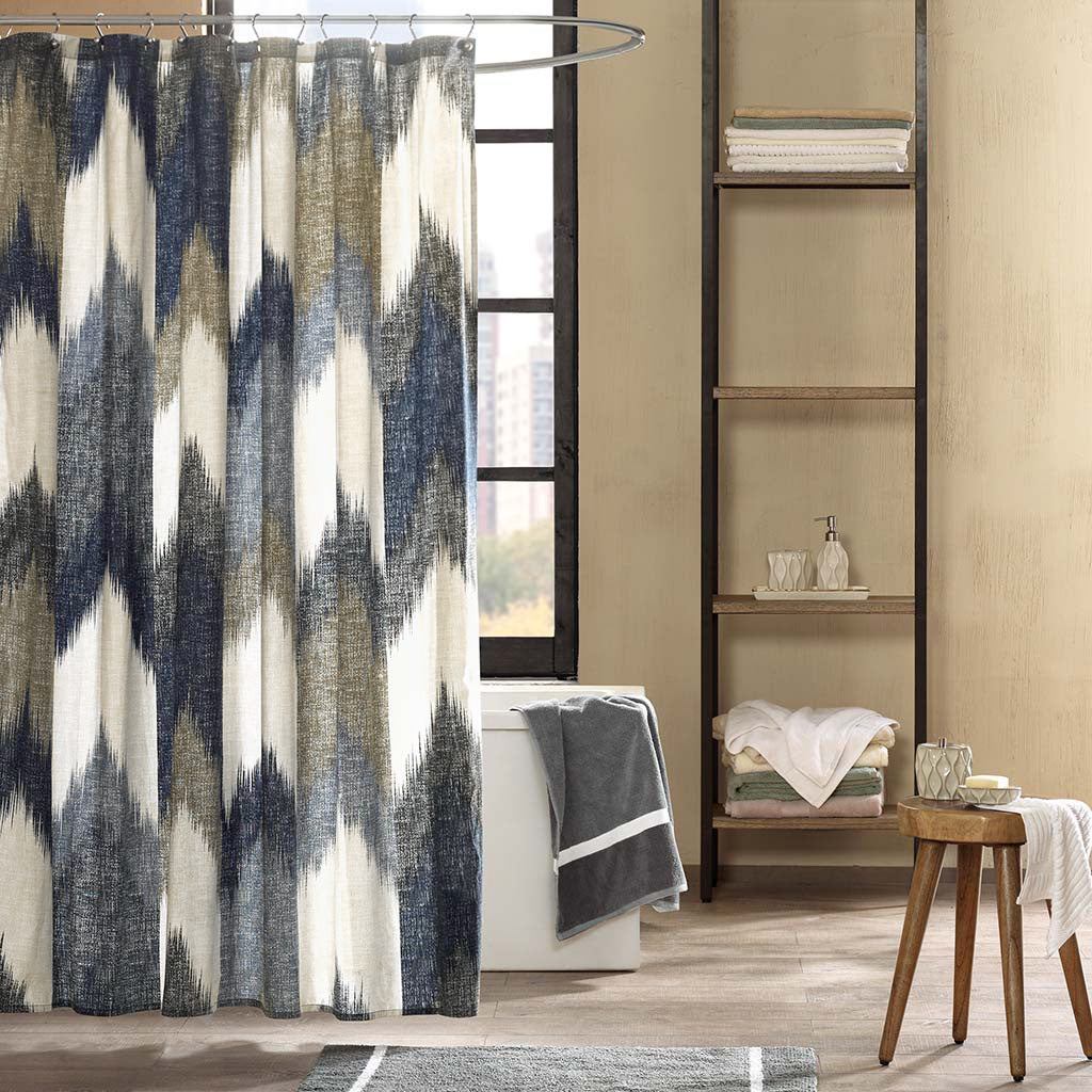 Alpine Cotton Stripe Printed Shower Curtain with Tassel