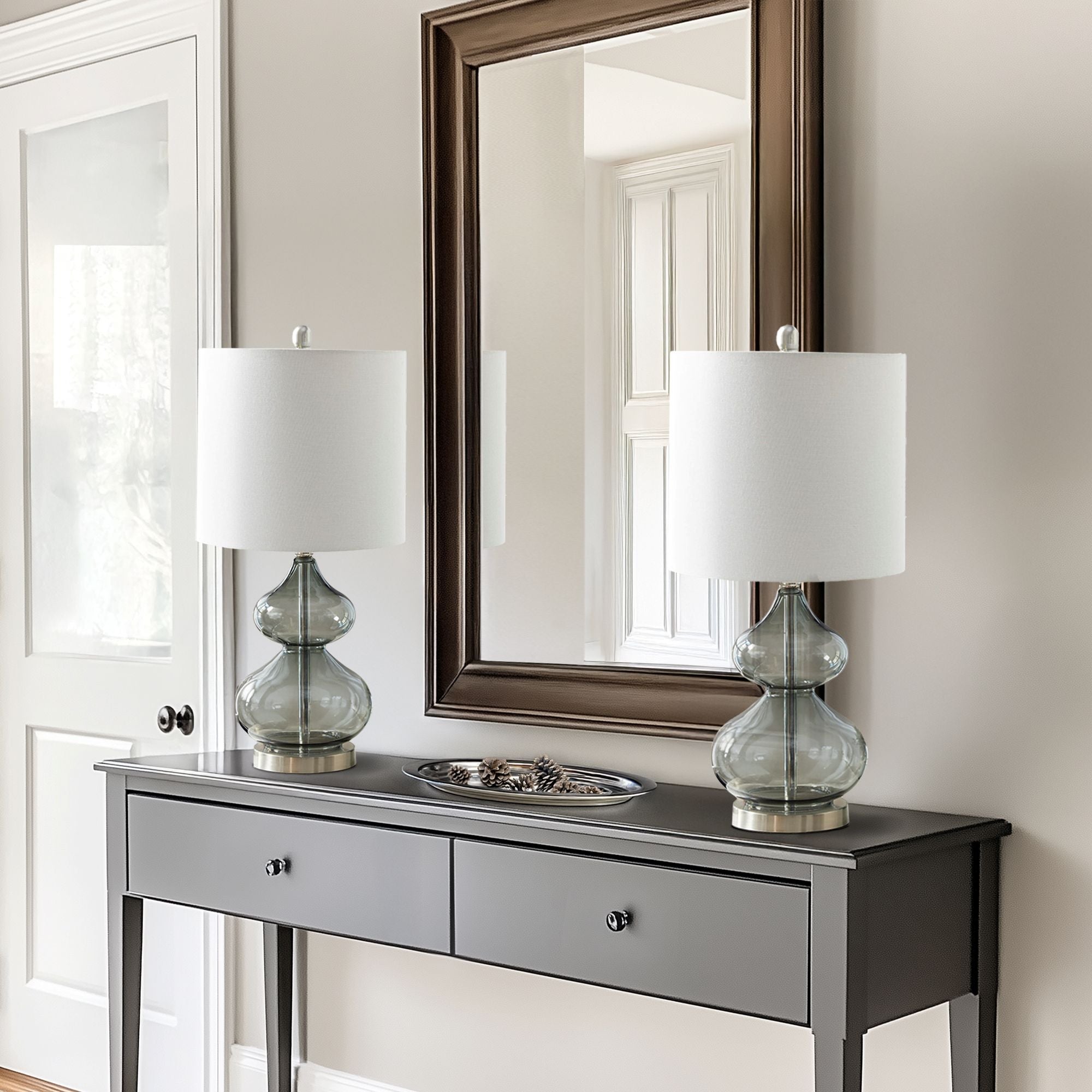 Ellipse Curved Glass Table Lamp, Set of 2