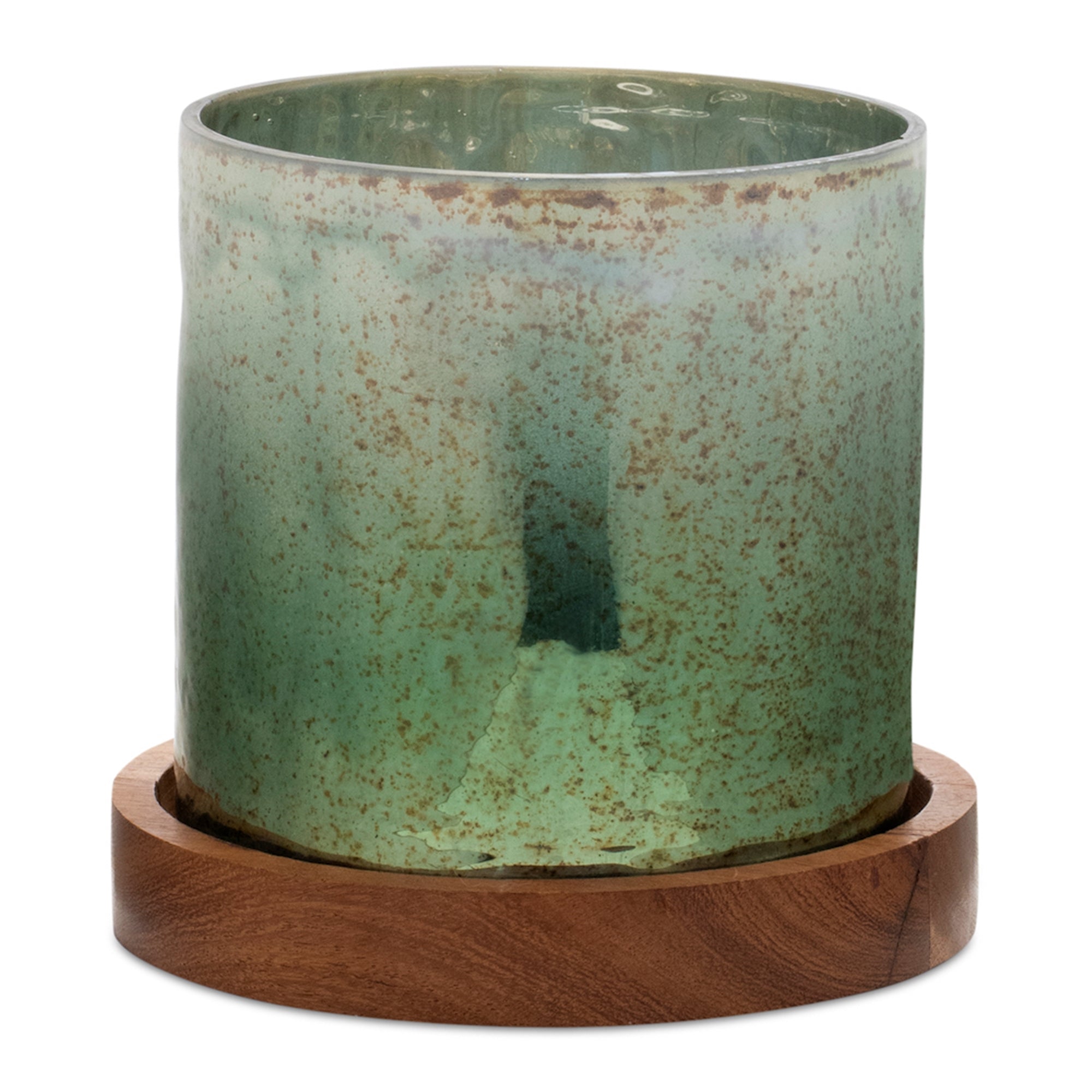 Candle Holder w/Tray 4.75"D x 4.5"H Glass/Wood