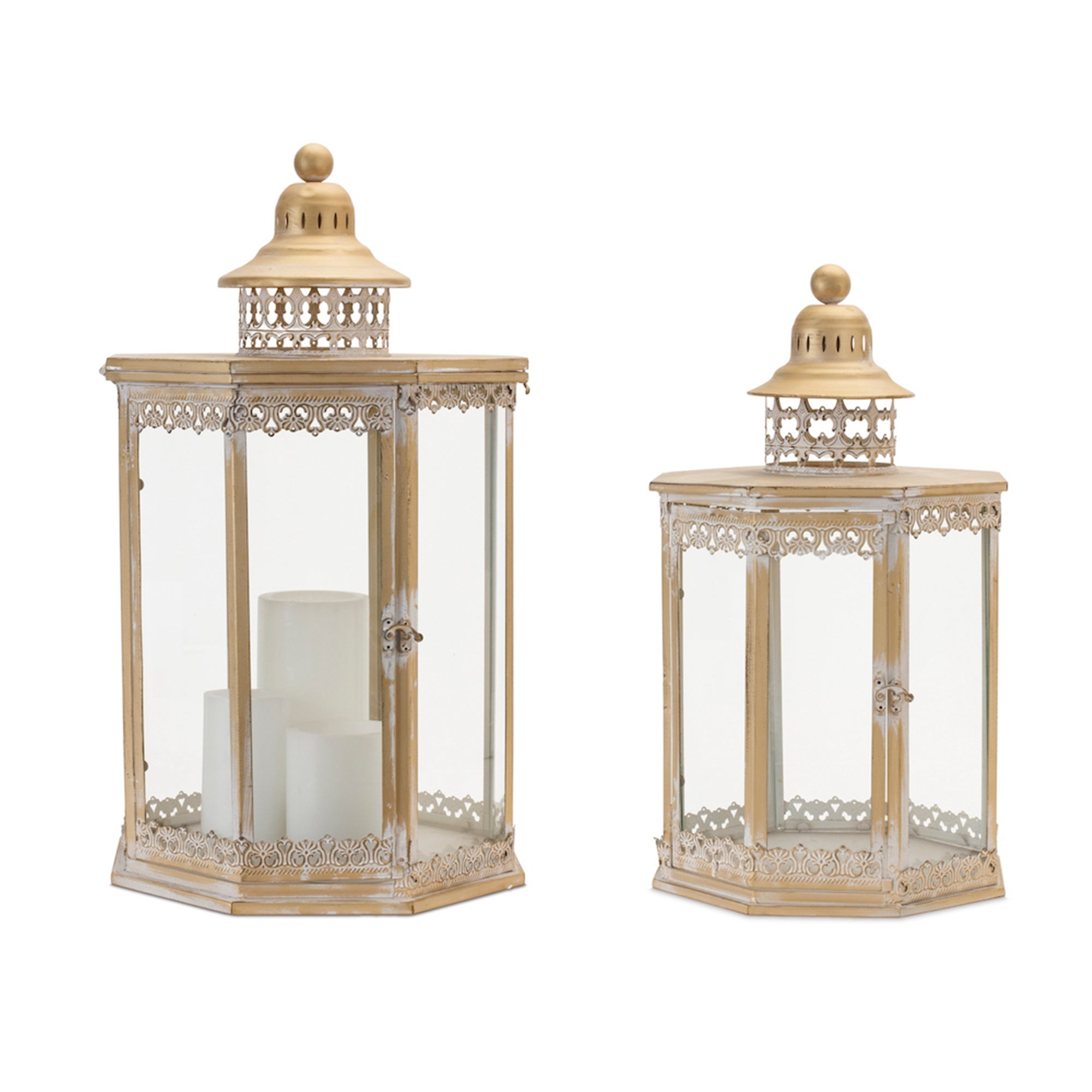 Lantern (Set of 2) 11.5"D x 21"H, 14"D x 25"H Metal/Glass