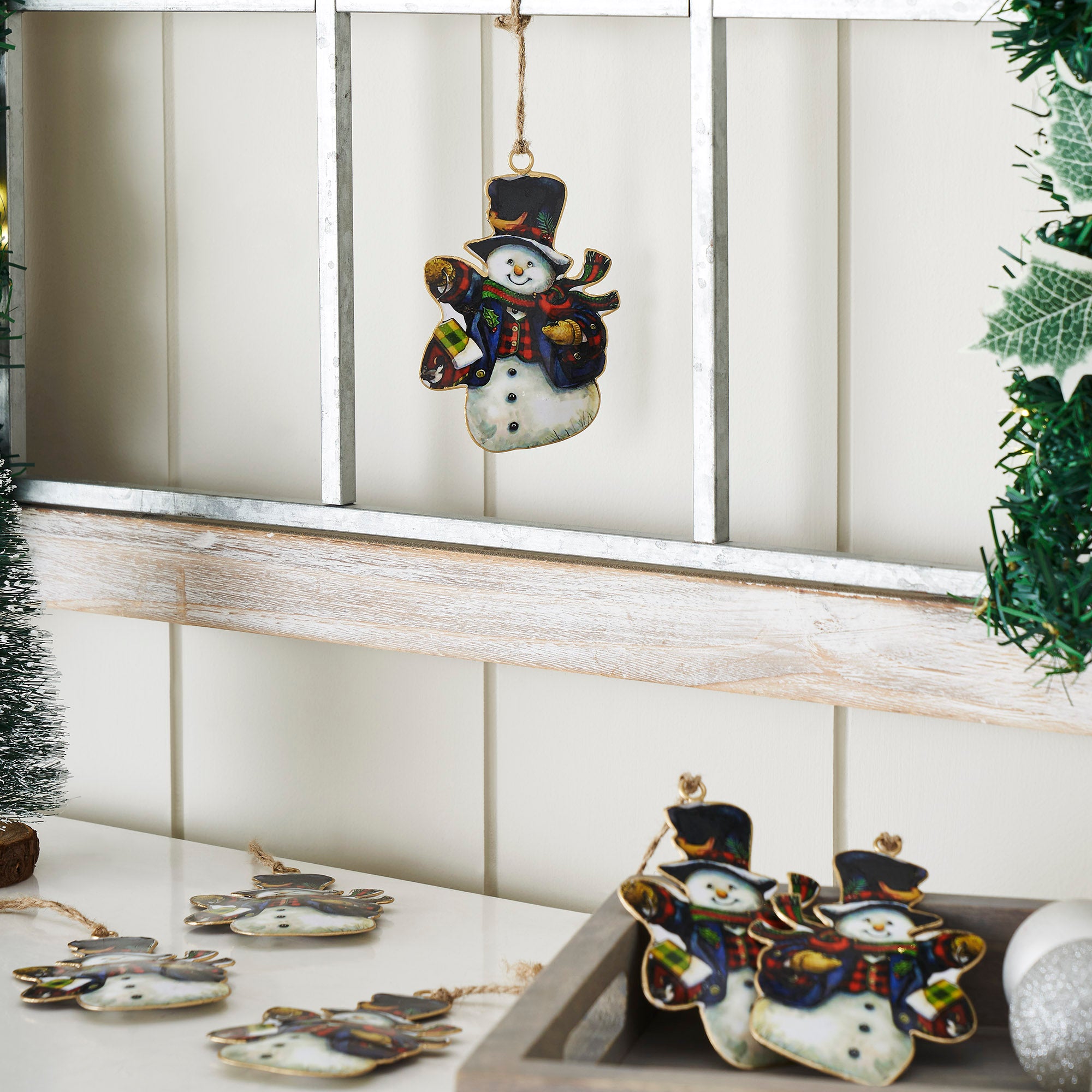Nature's Snowman Metal Ornament Set of 6 - 4.5 inch