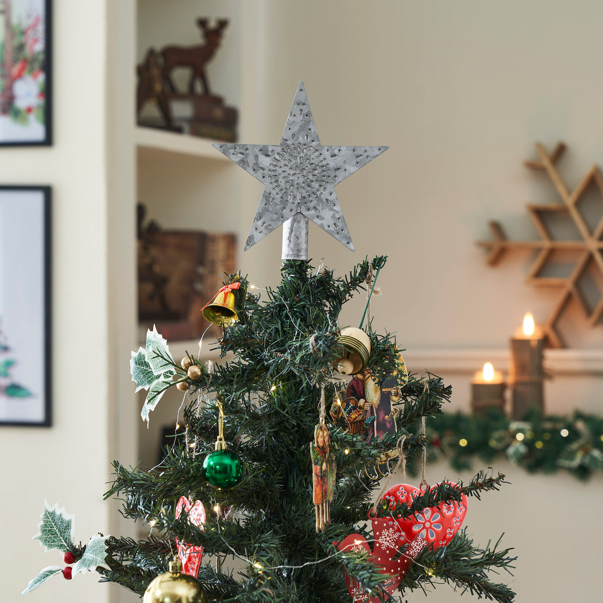 Punched Metal Star Tree Topper Galvanized