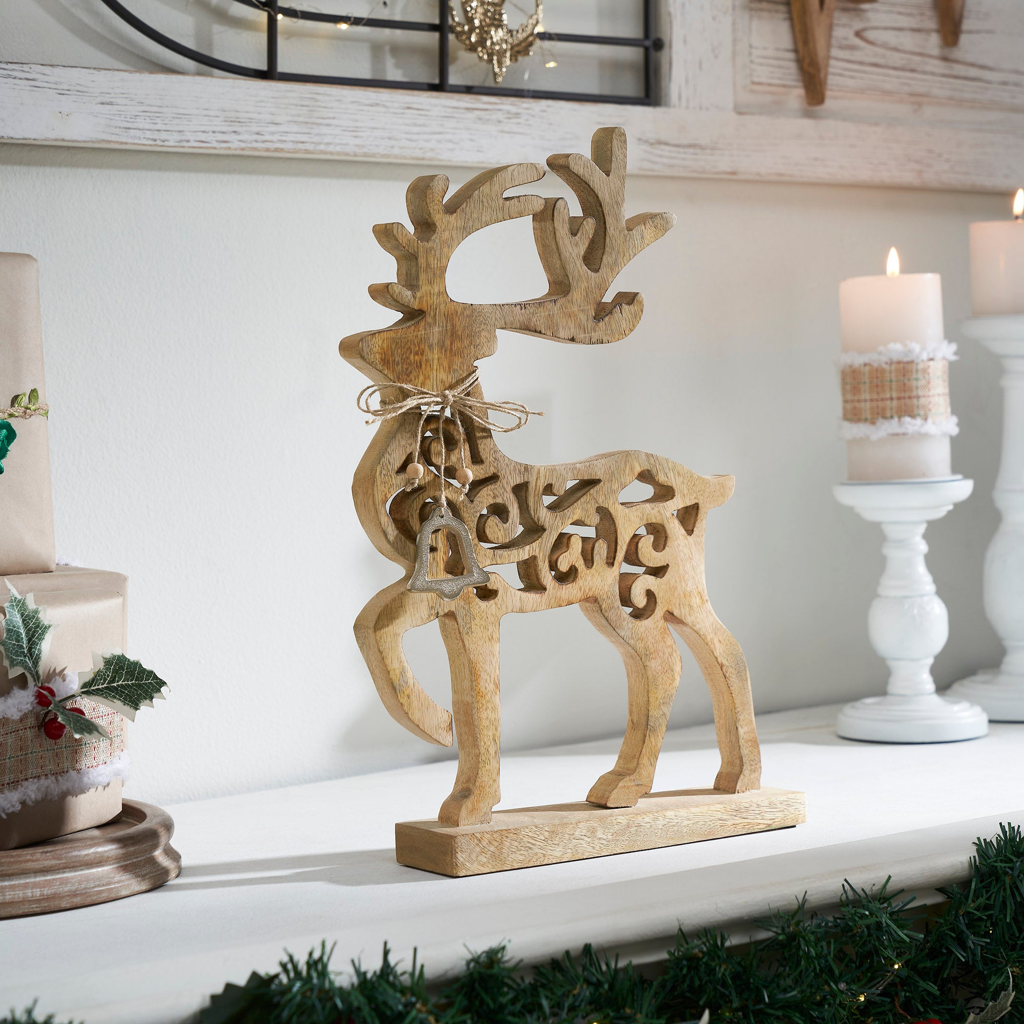 Ornate Prancer Wooden Reindeer Large