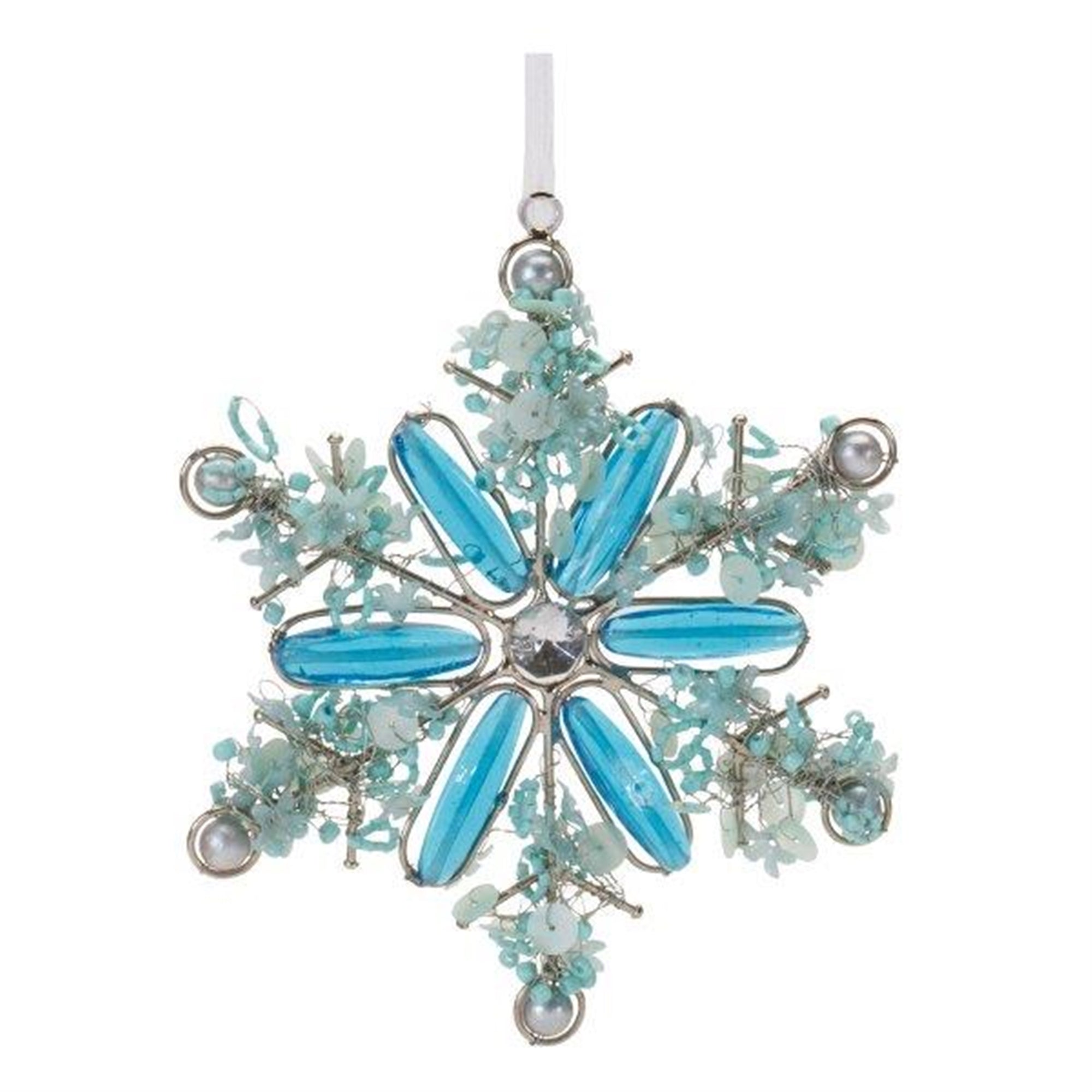Snowflake Ornament 6”H Iron/Glass Beads