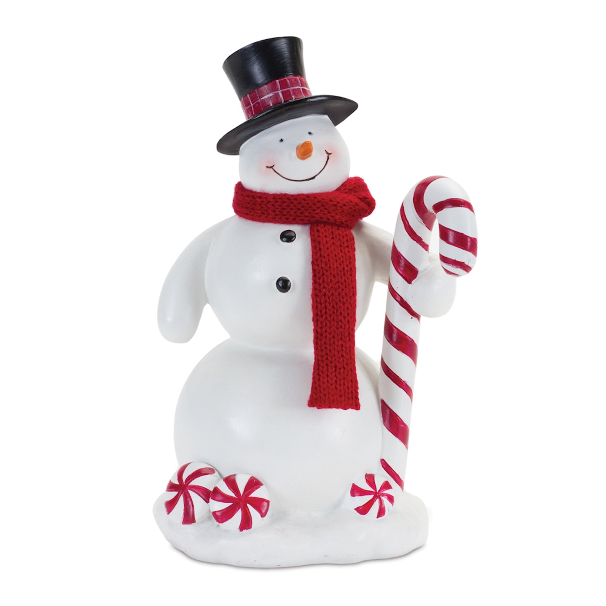 Snowman w/Candy Cane 8”H Resin