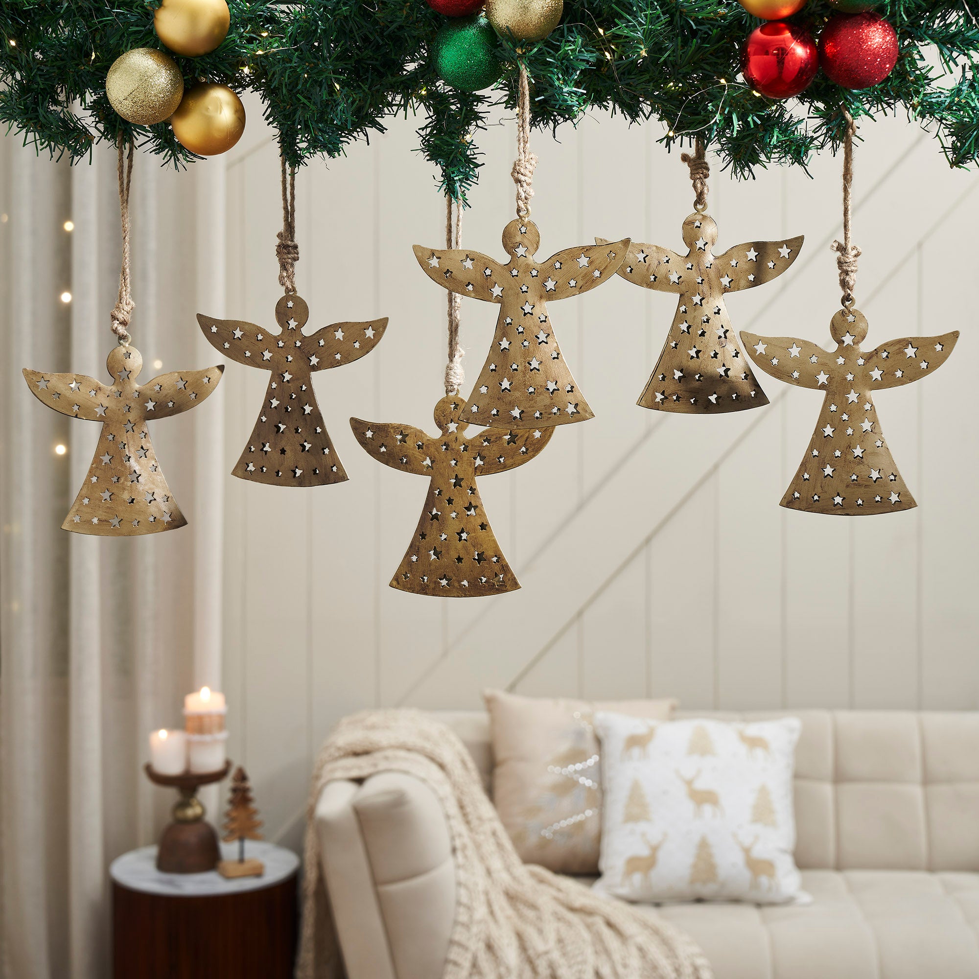Antique Gold Metal Angel Ornament Set of 6