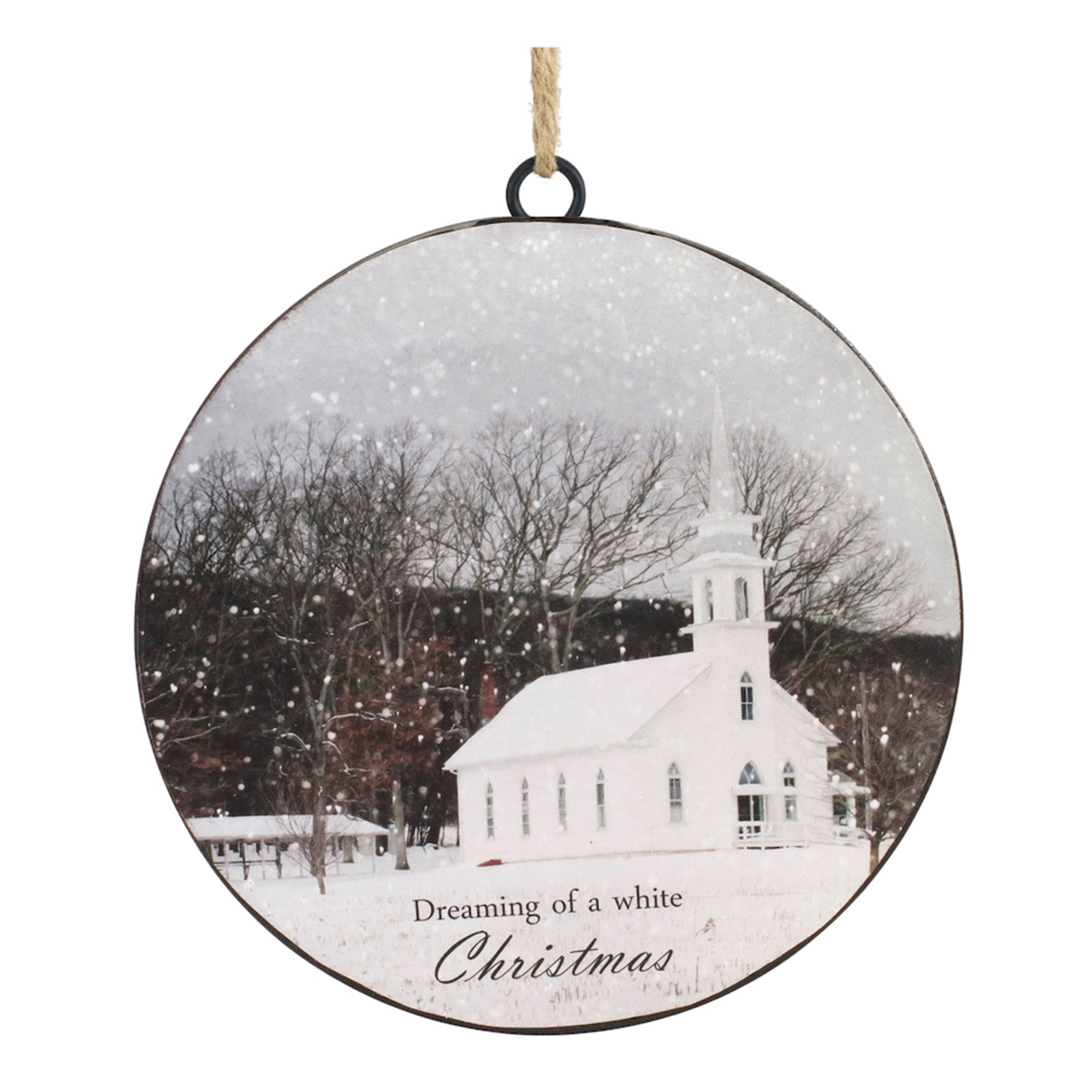 Dreaming/White Christmas Disc Ornament 6”H Iron