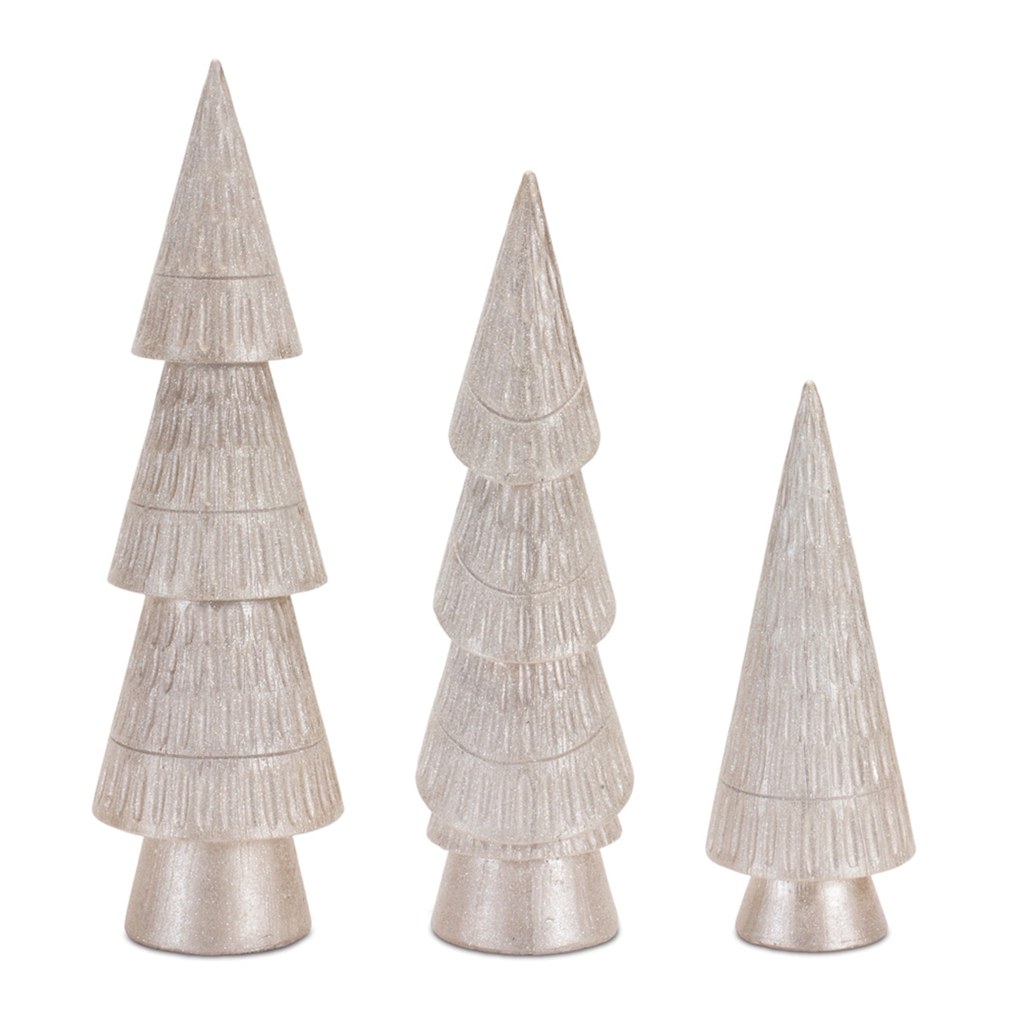 Ivory Etched Pine Tree (Set of 3)