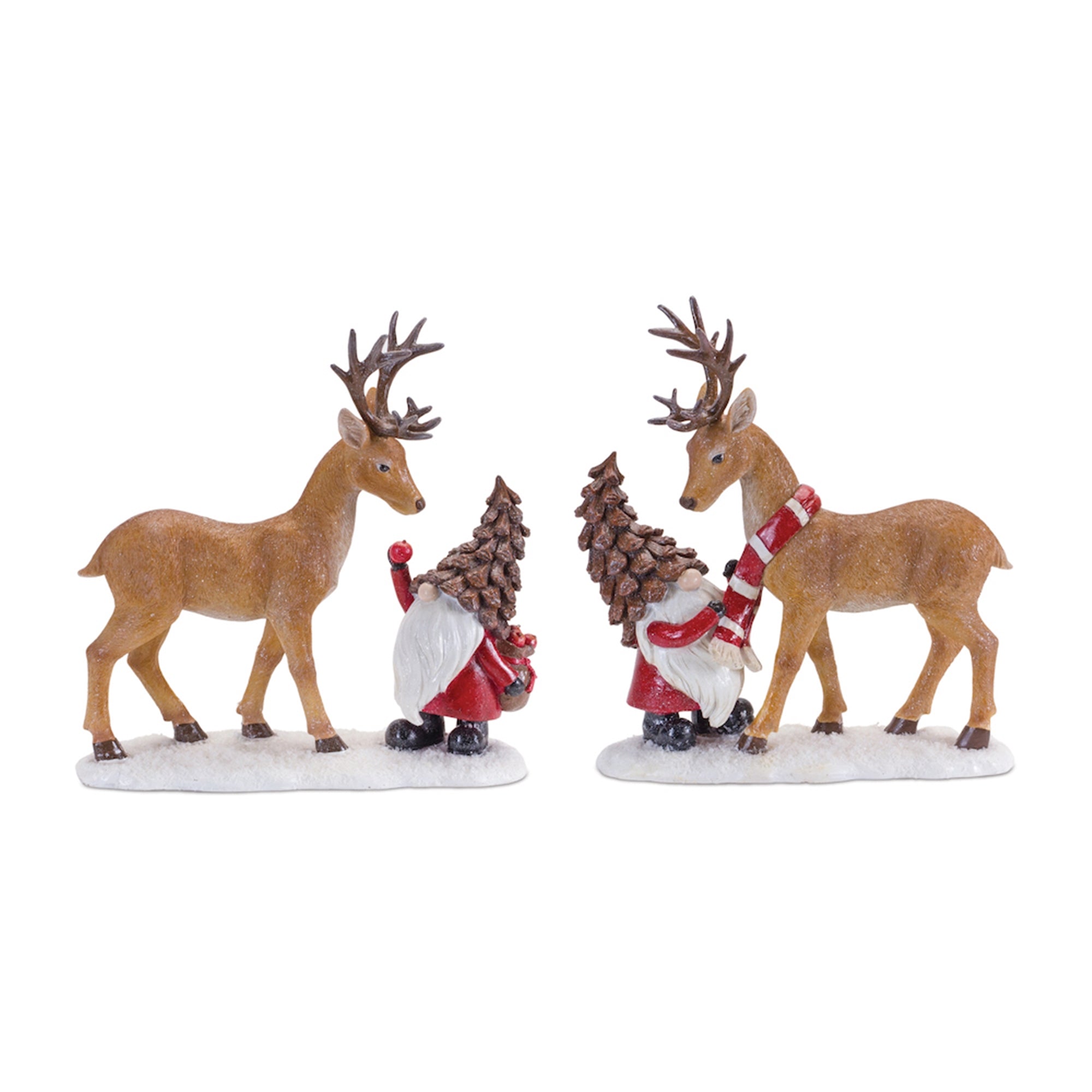 Santa Gnome w/Deer (2 Asst) 11”H Resin