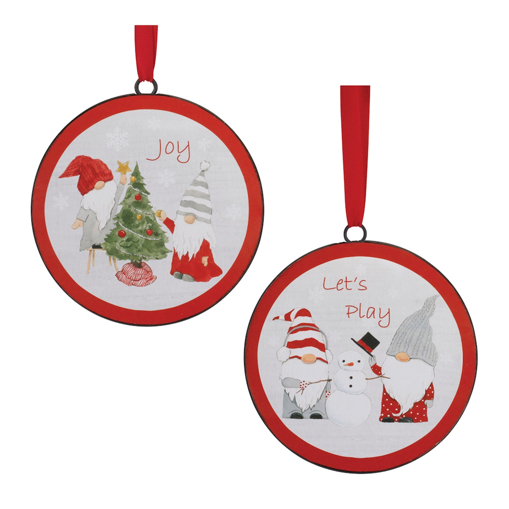 Gnome Joy and Lets Play Disc Ornament (2 Asst) 6”H Iron/Jute