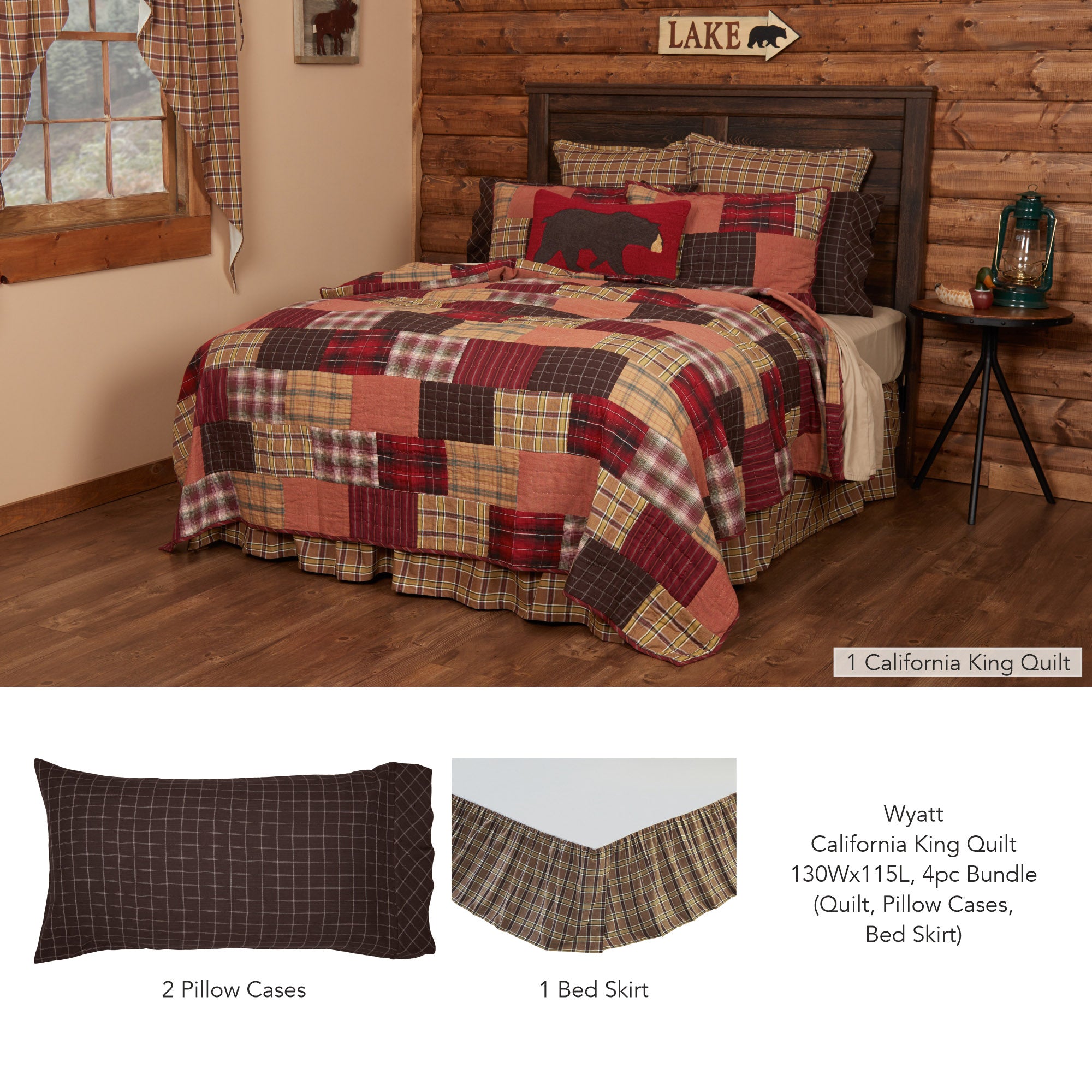 Wyatt California King Quilt 130Wx115L 4pc Bundle (Quilt, Pillow Cases, Bed Skirt)